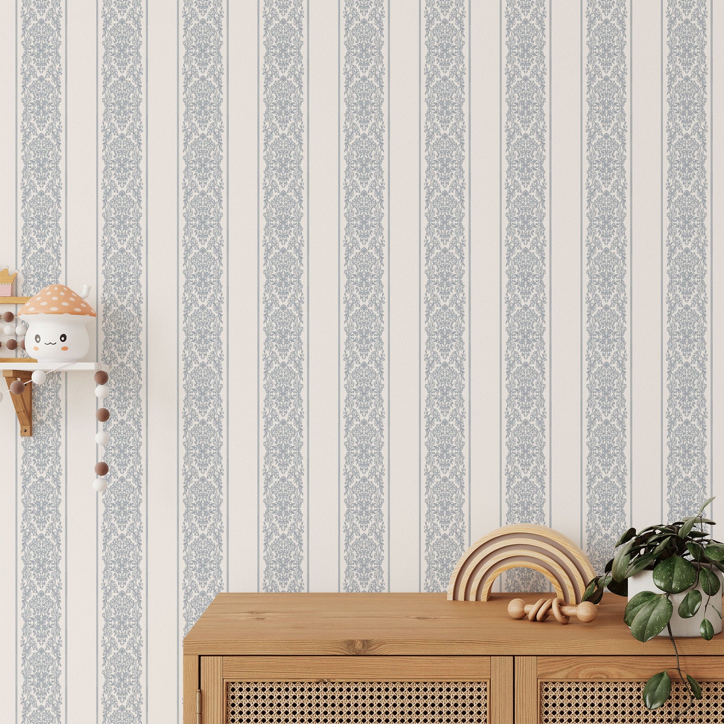 The classic and elevated design, adorned in a timeless blue hue, will add a sophisticated touch to any room. Full room view
