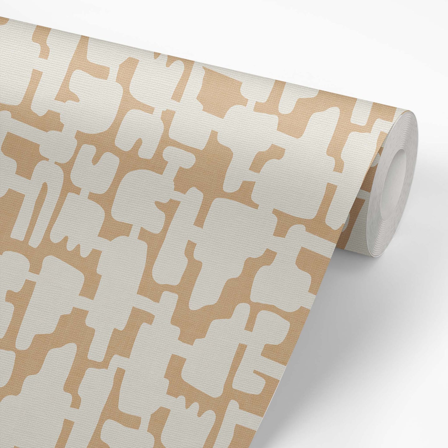 Wallpaper roll preview of Abstract Shapes Peel and Stick Wallpaper in Beige and Cream.