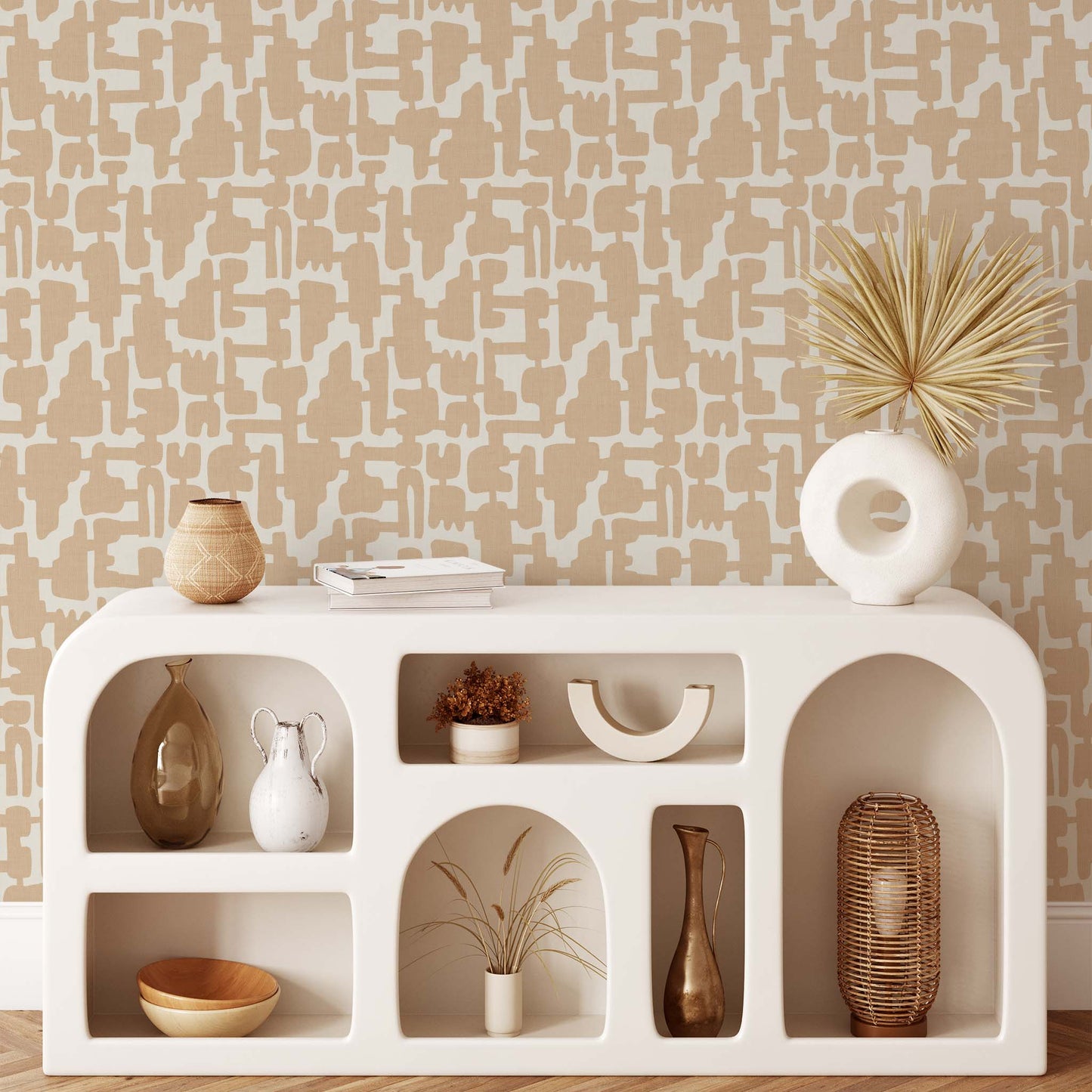 Add some eye-catching style to your walls with our Abstract Shapes Wallpaper! This modern design features an intricate blend of beige shapes on a beige on cream background.