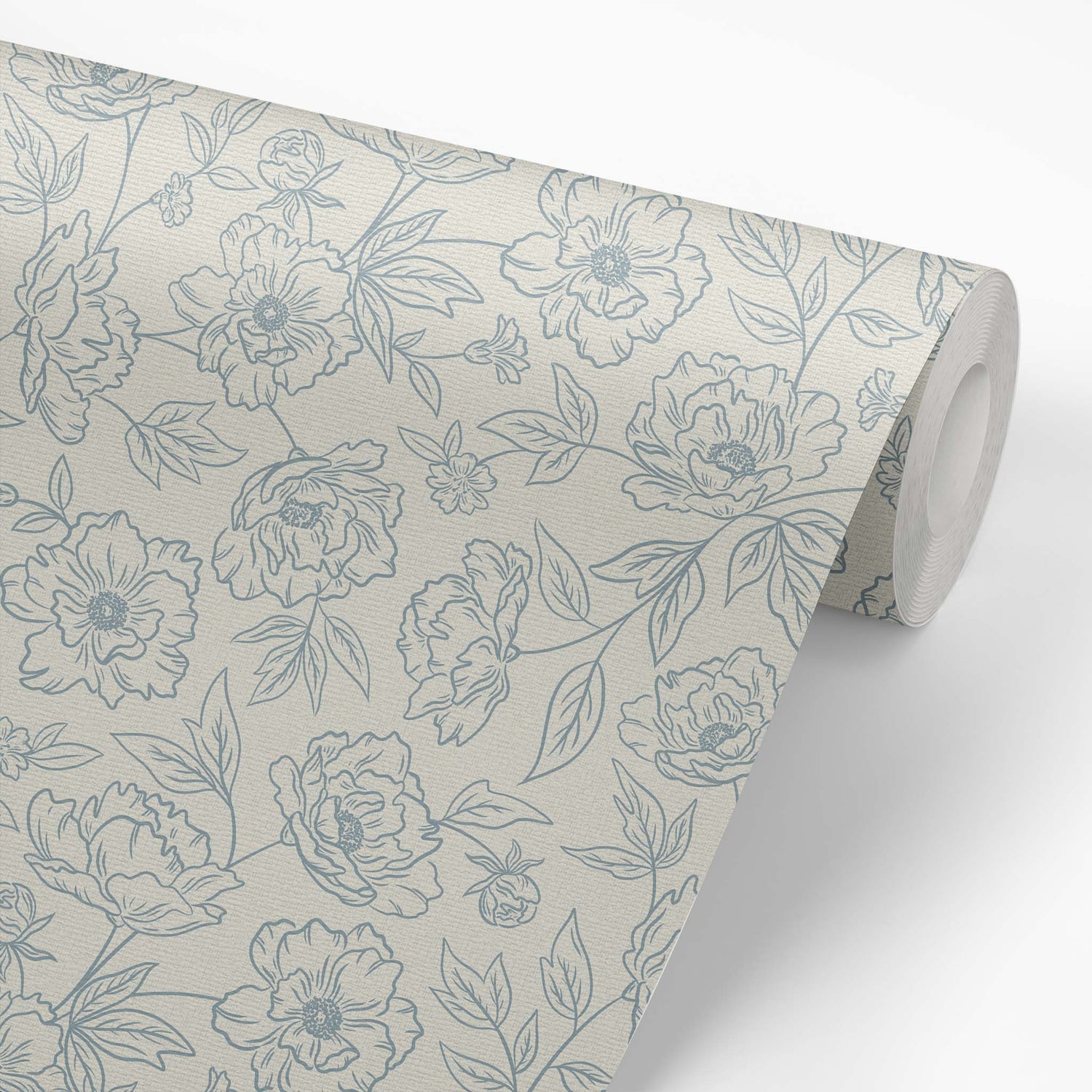 Anemone Blooms Wallpaper in Cloudy Blue shown on a wallpaper roll.