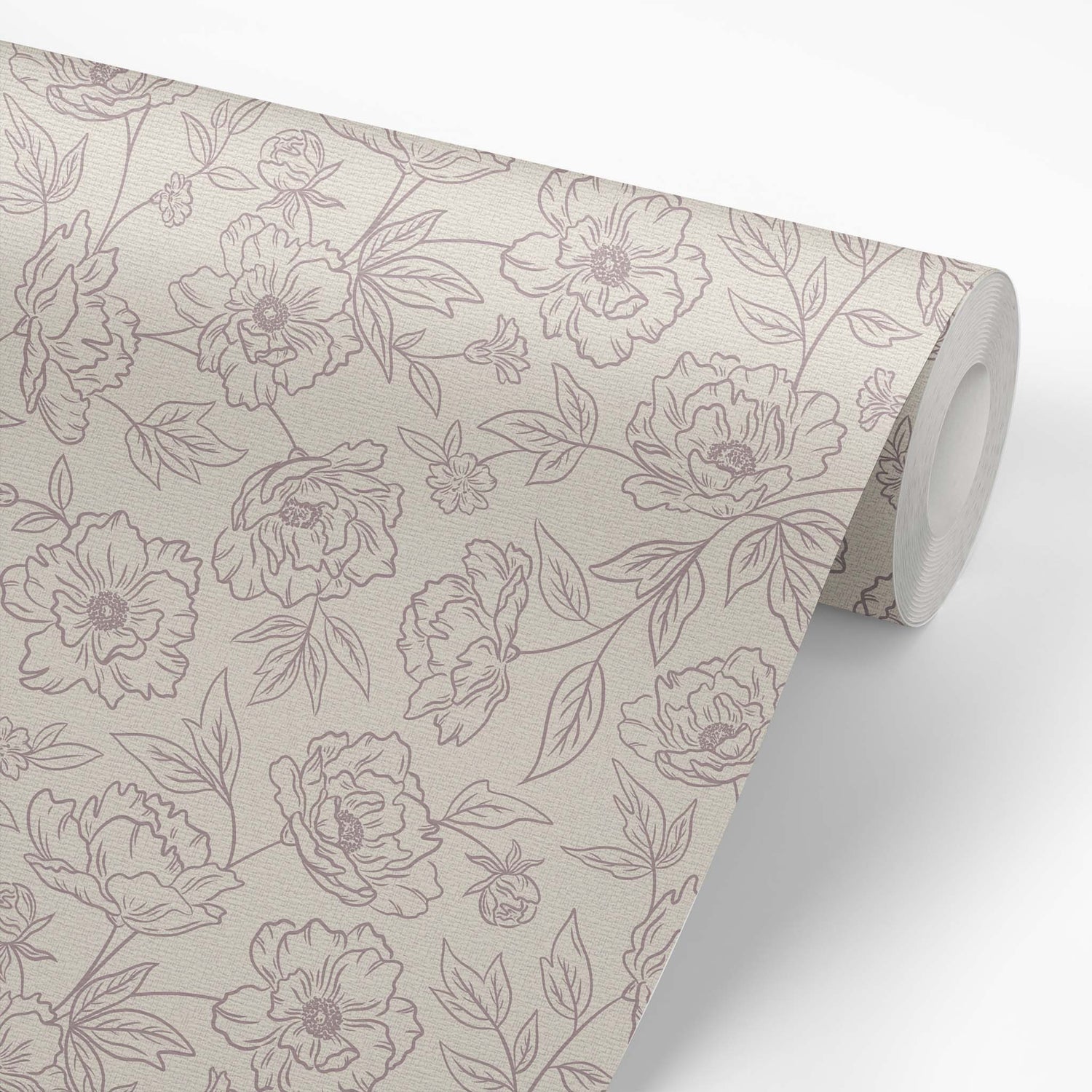 Anemone Blooms Wallpaper in Rose shown on a wallpaper roll.
