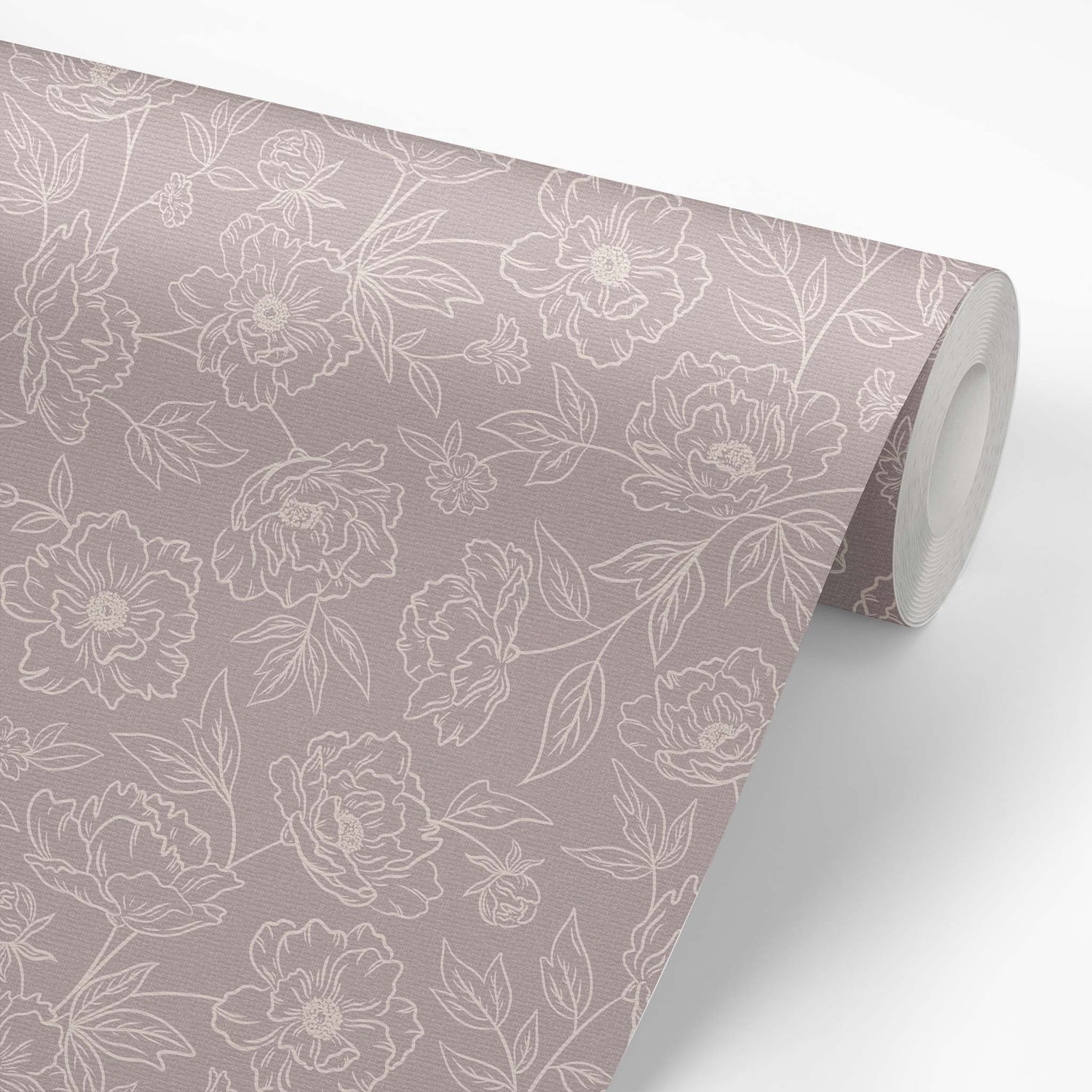 Anemone Blooms Wallpaper in Cream on Rose shown on a wallpaper roll.