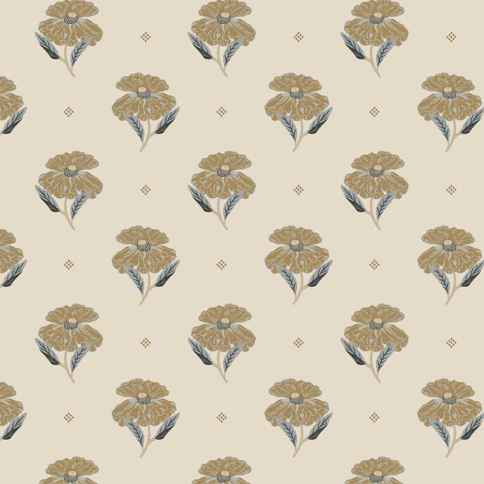 Closeup view of Antique Poppy Wallpaper in Tan