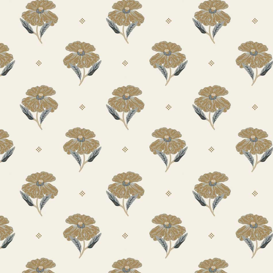 Closeup view of Antique Poppy Wallpaper in Cream
