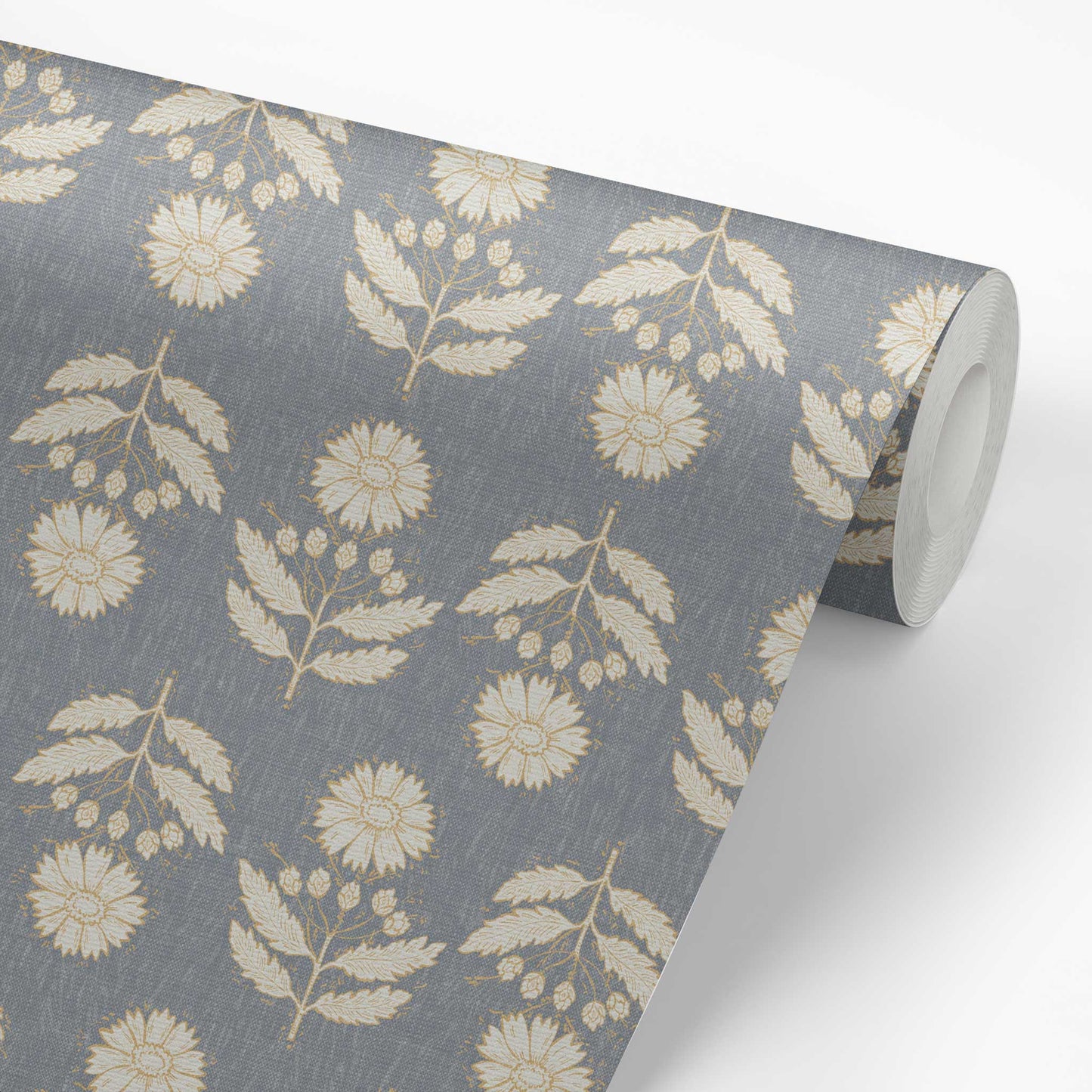 Antique Floral Rows Wallpaper - Denim Blue