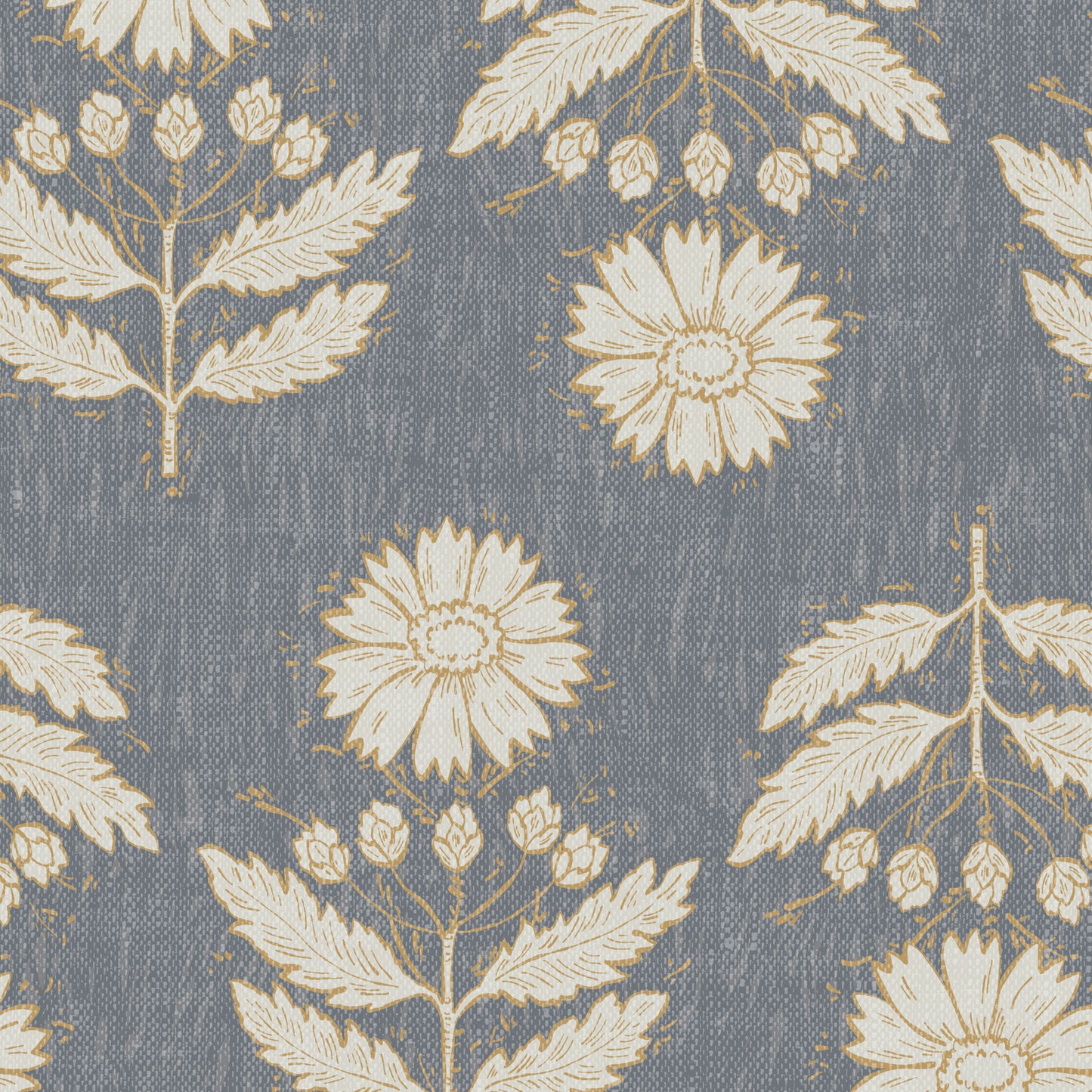 Antique Floral Rows Wallpaper - Denim Blue