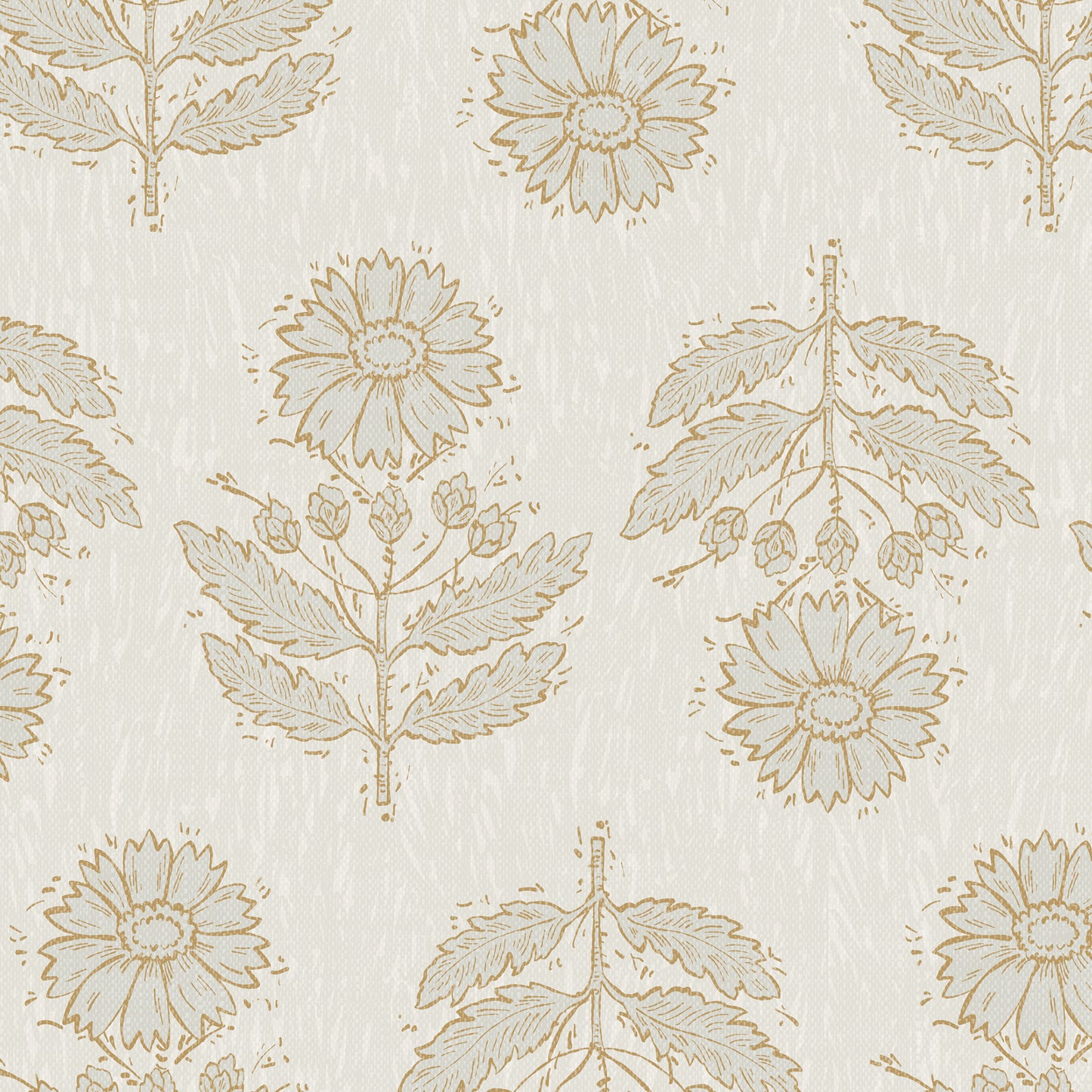Decorative pattern of flowers and leaves on a textured beige background