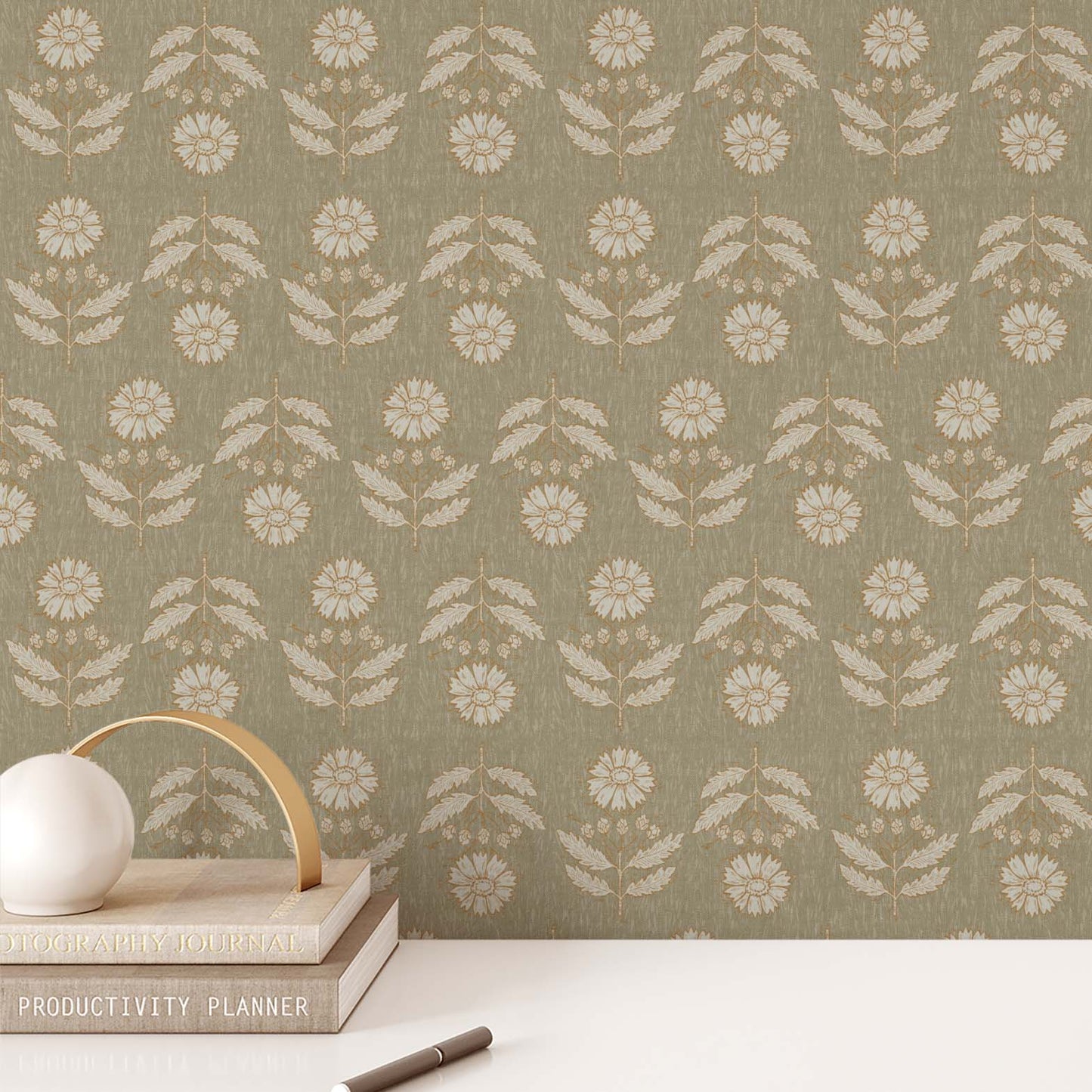 Antique Floral Rows Wallpaper - Sage