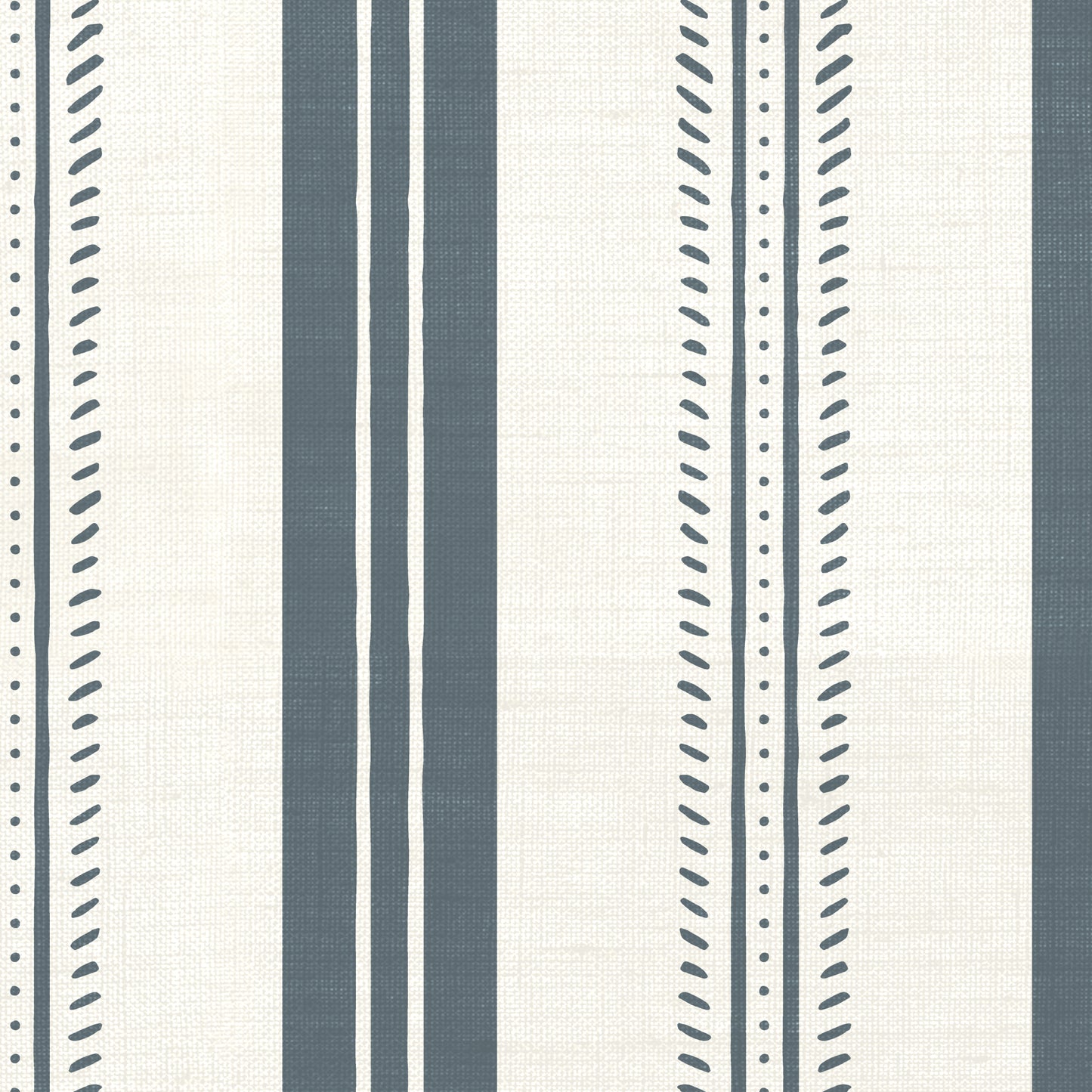 Antique Linen Stripe Wallpaper in Rain Cloud on Cream shown close up.