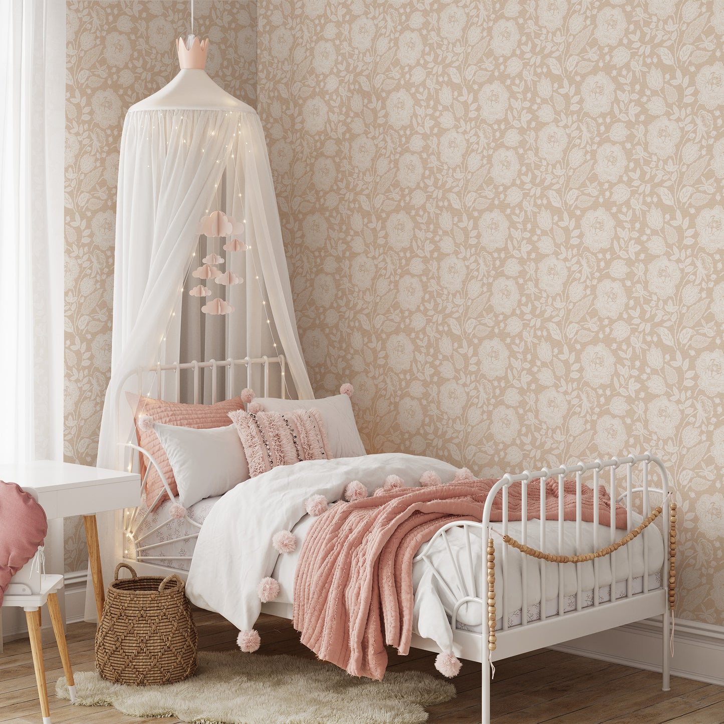 Antique Peonies Wallpaper - Cream on Beige