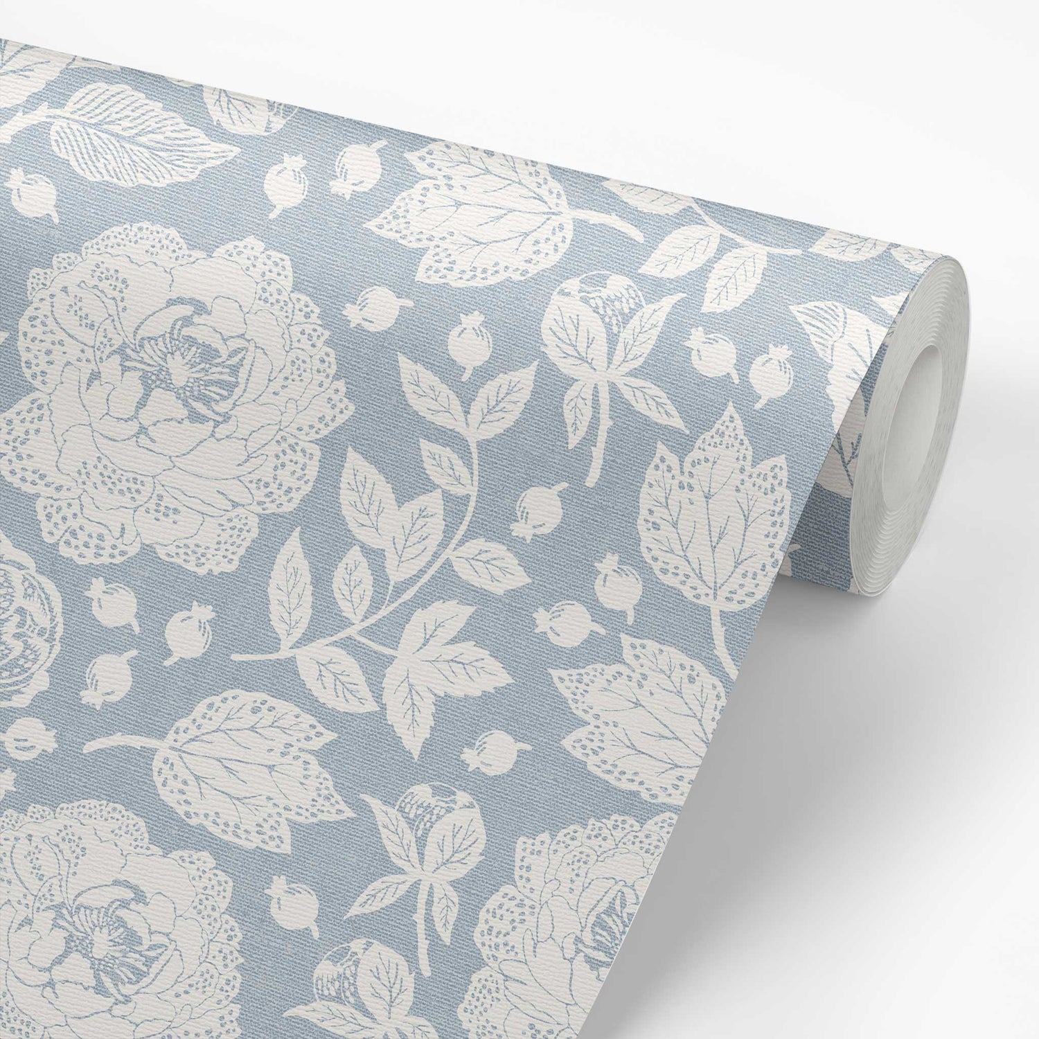 Antique Peonies Wallpaper - Cream on Blue