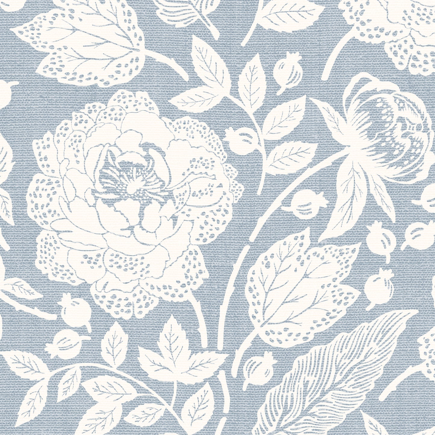 Antique Peonies Wallpaper - Cream on Blue
