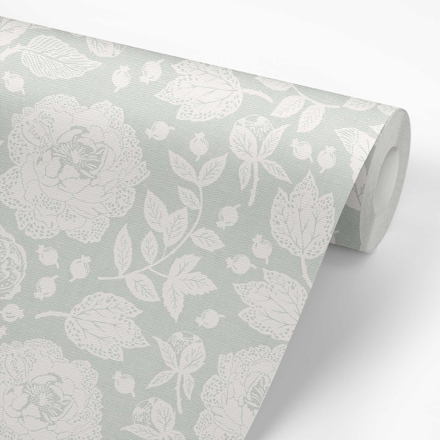 Antique Peonies Wallpaper - Cream on Sage