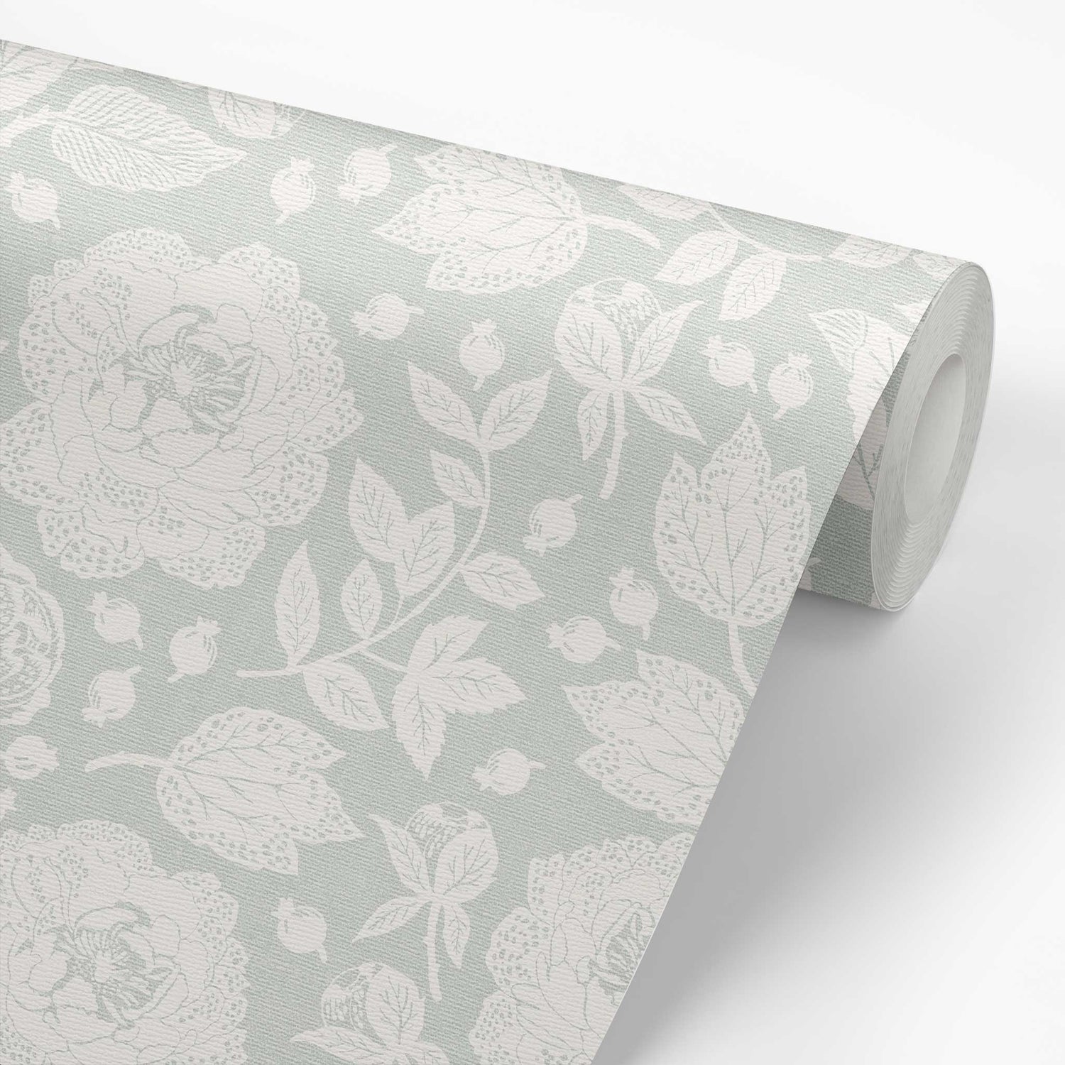 Antique Peonies Wallpaper - Cream on Sage
