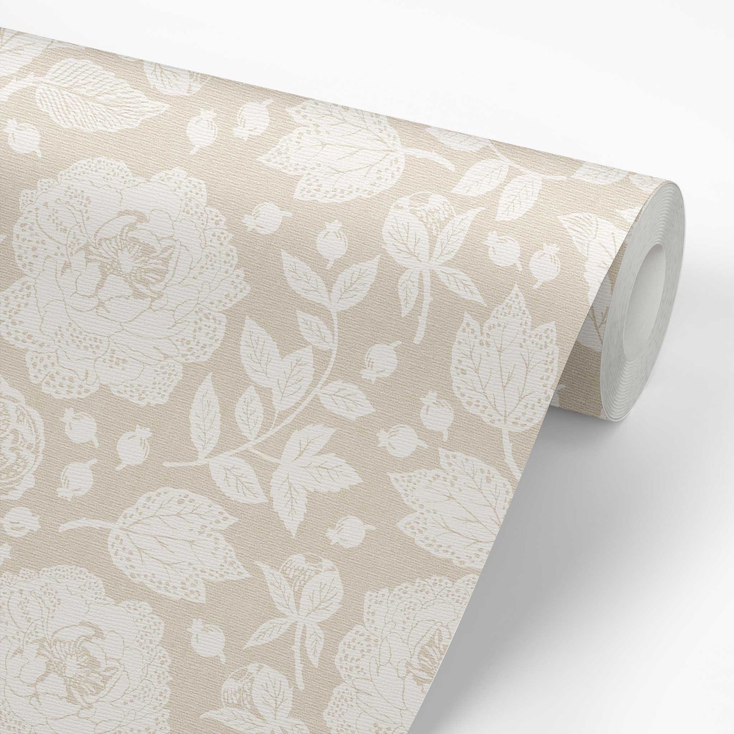 Antique Peonies Wallpaper - Cream on Tan