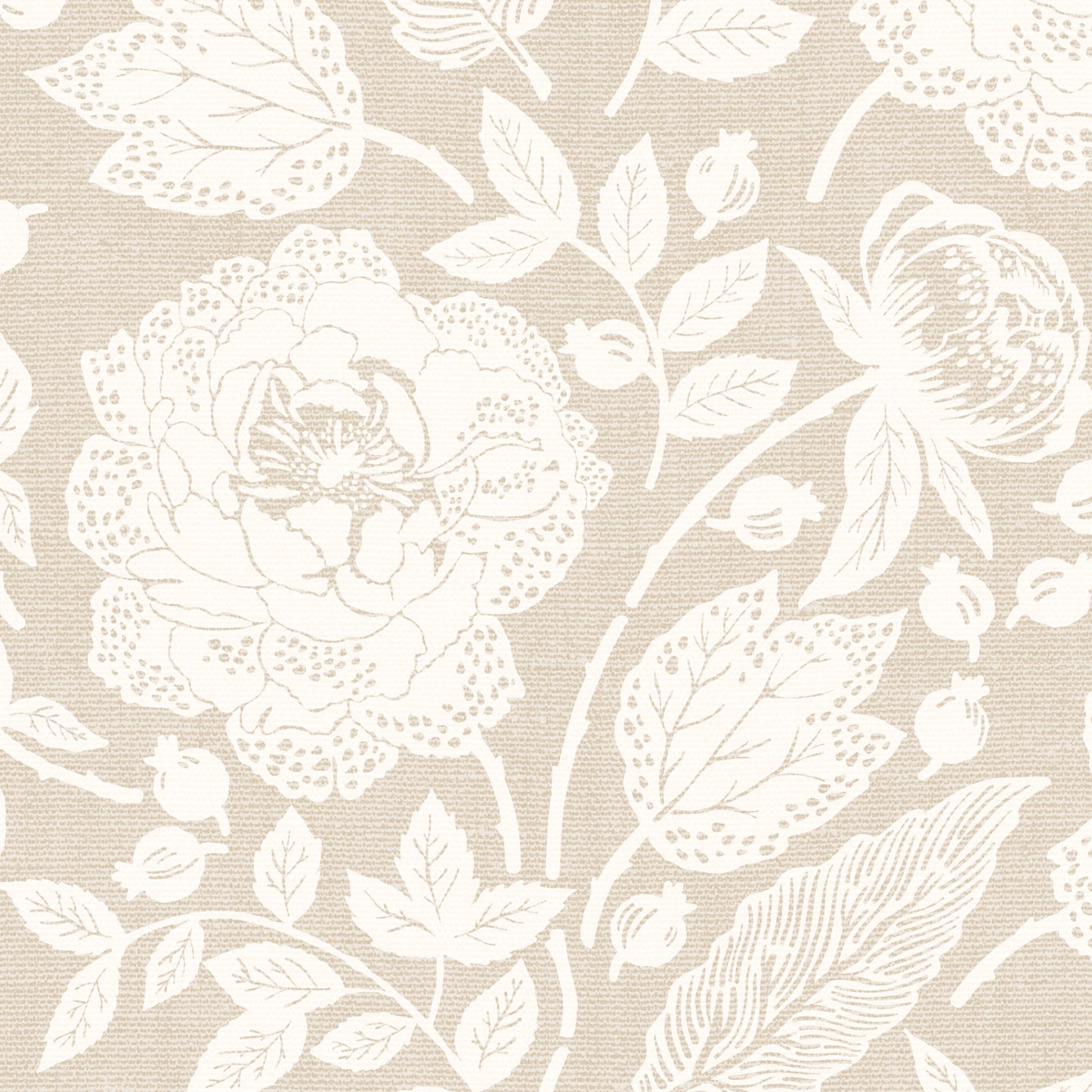 Antique Peonies Wallpaper - Cream on Tan