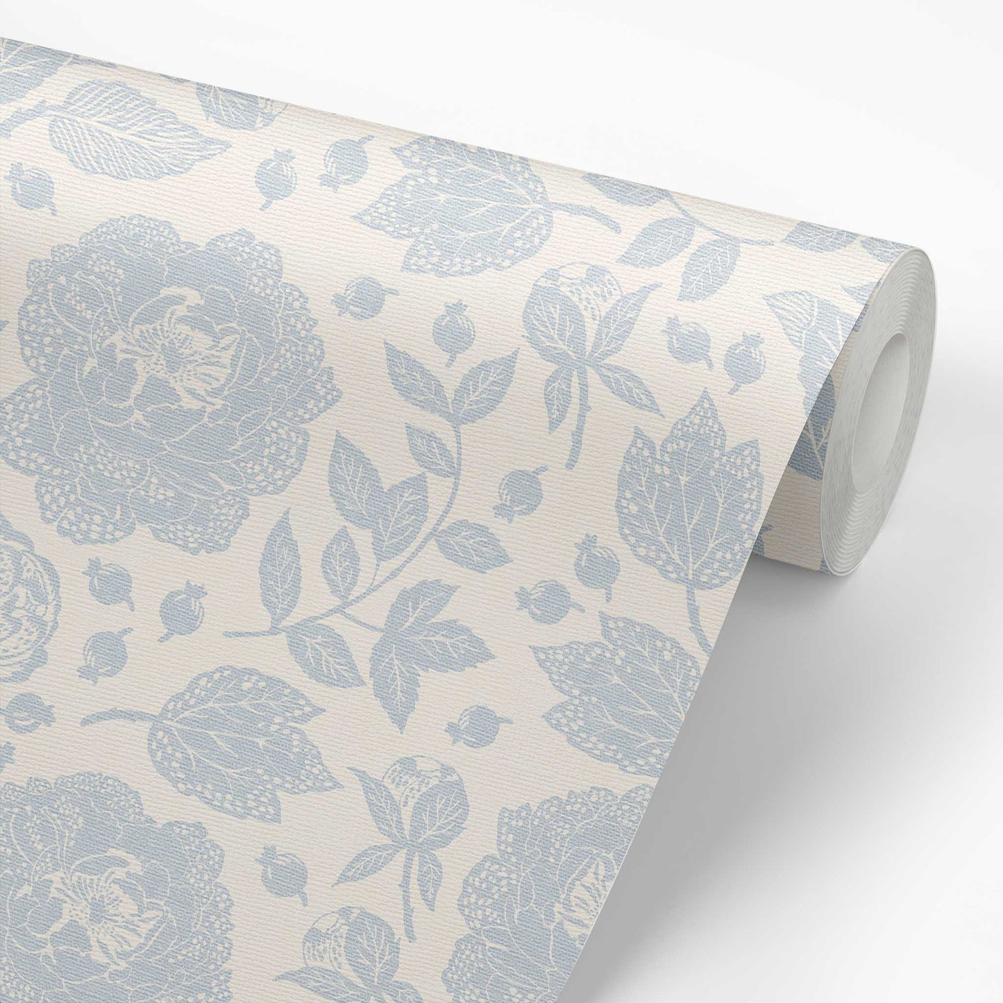 Antique Peonies Wallpaper - Pale Blue