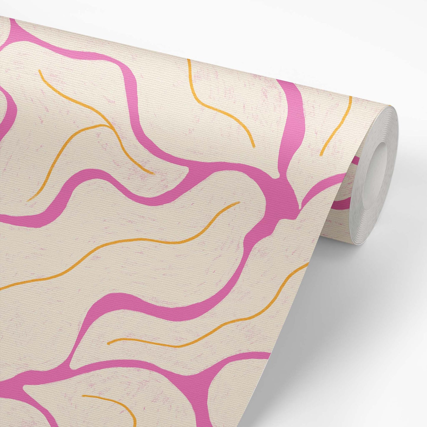 Wallpaper Roll featuring our Modern Leaves Wallpaper in Magenta by artist Brenda Bird for Ayara