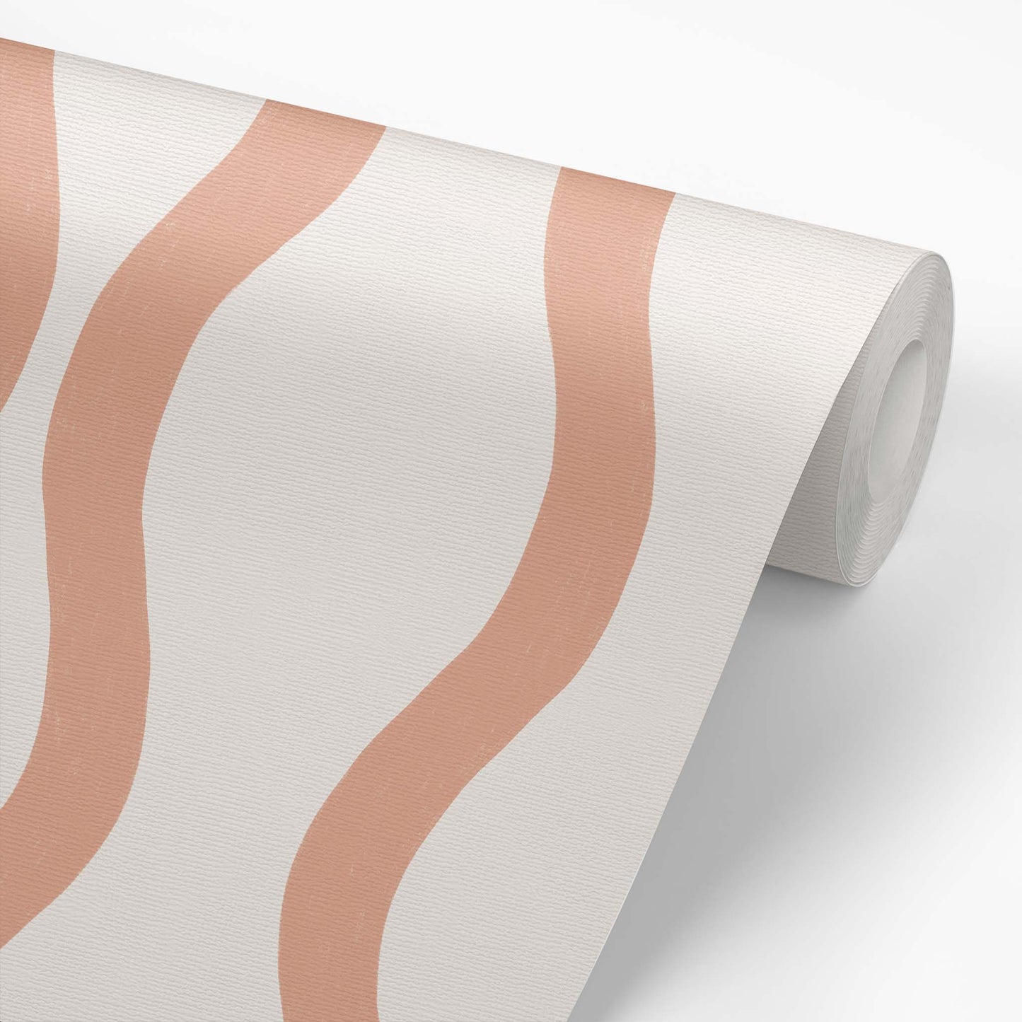 Wallpaper roll featuring Modern Wavy Lines Wallpaper in Salmon by artist Brenda Bird for Ayara