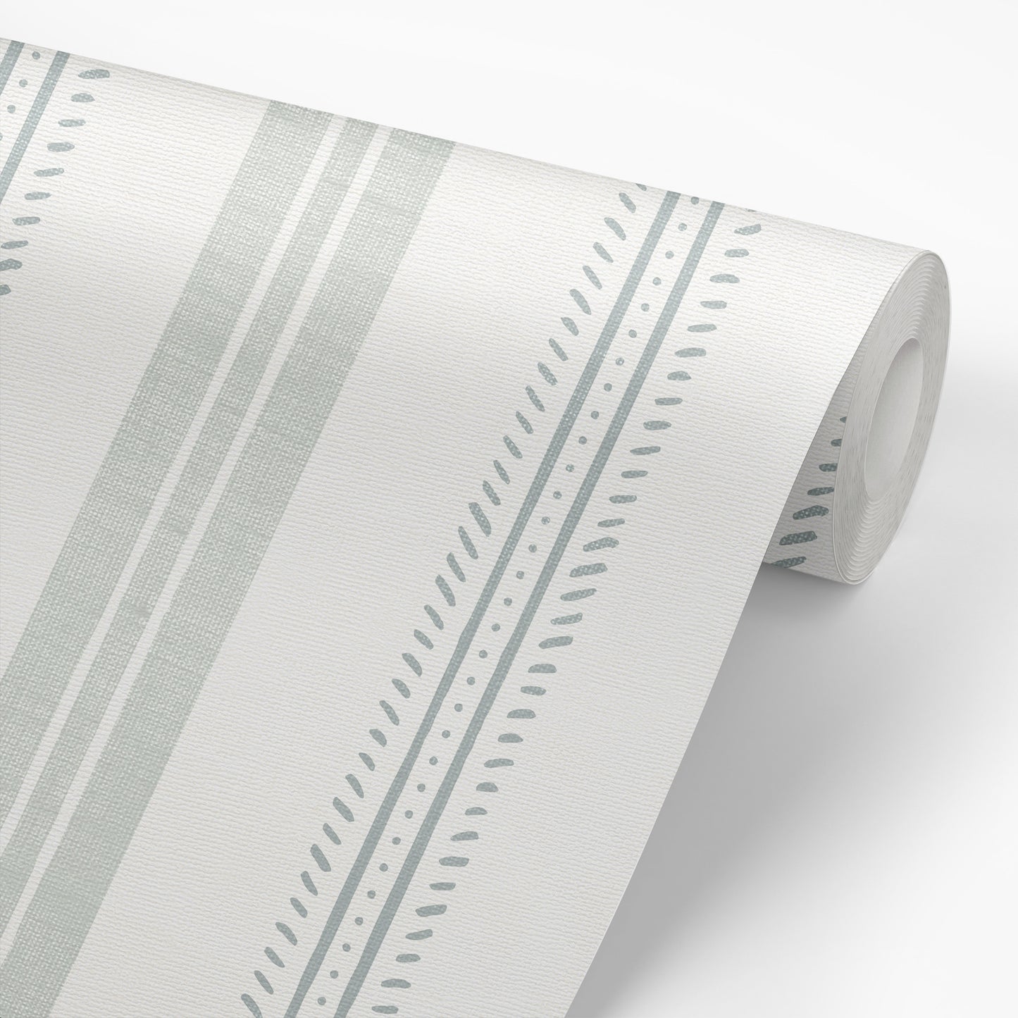 Antique Linen Stripes in Sea Salt on Cream shown on a wallpaper roll.