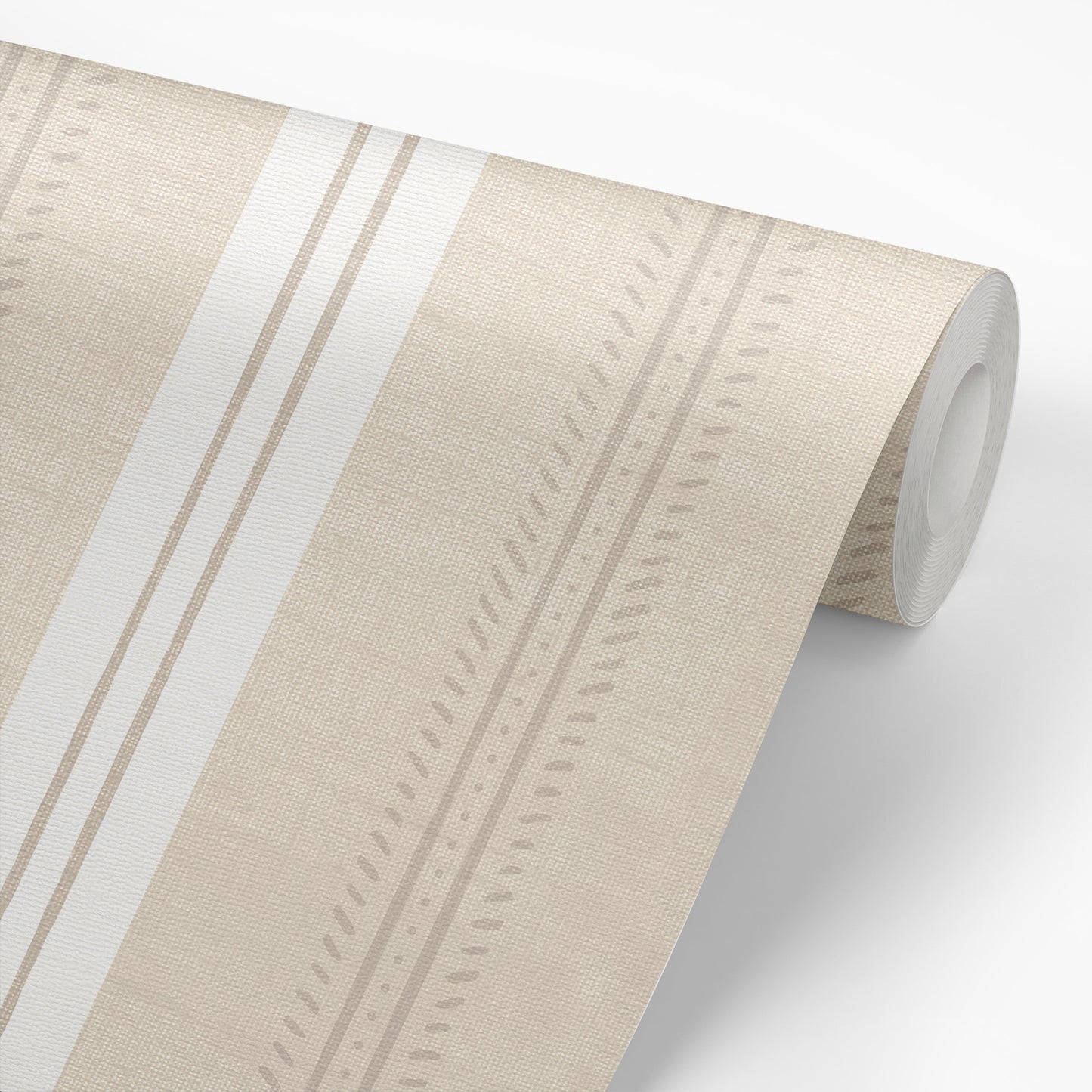 Antique Linen Stripe Wallpaper in Natural Linen shown on a wallpaper roll.