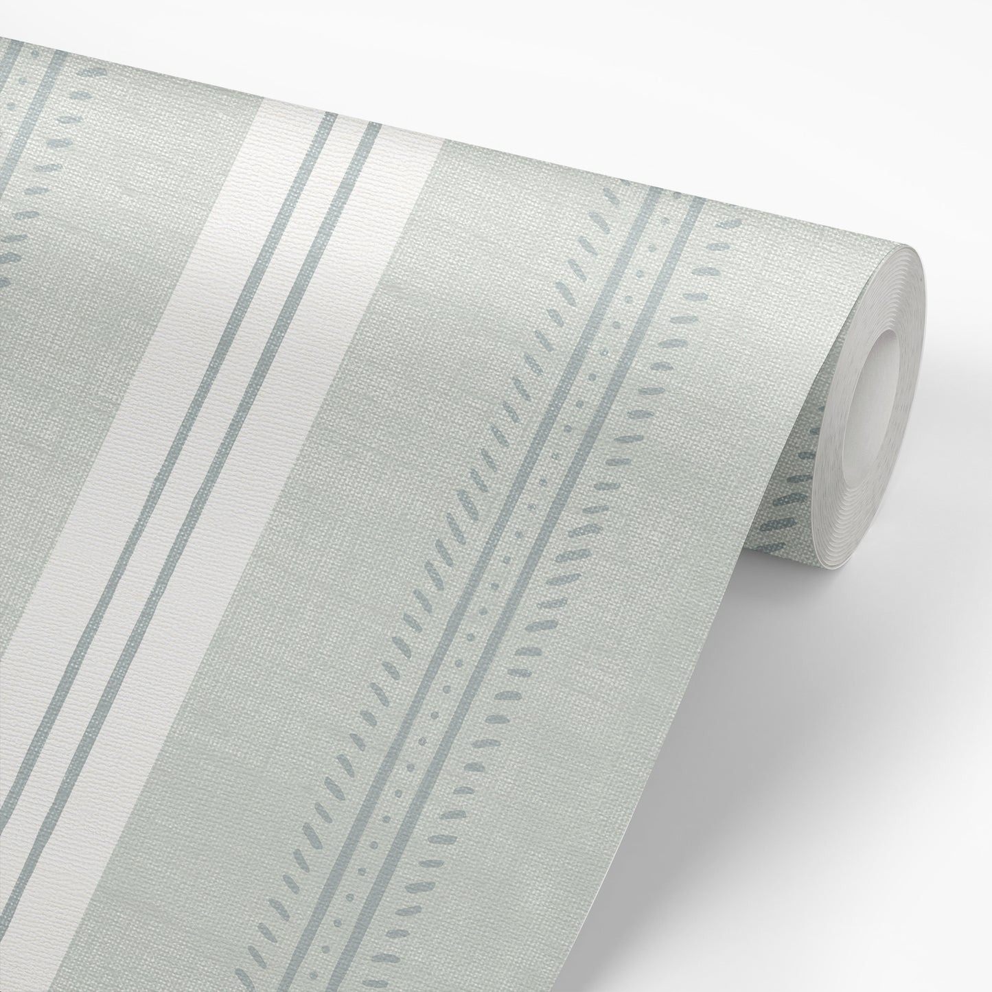 Antique Linen Stripe Wallpaper in Sea Salt on a wallpaper roll