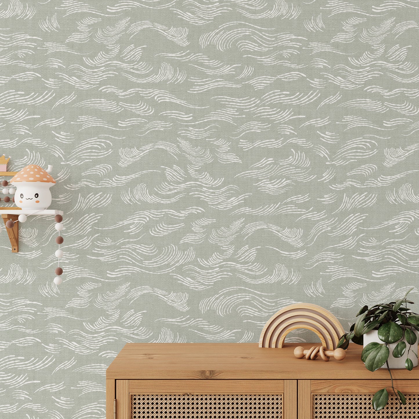 Beach Waves Wallpaper - Sage
