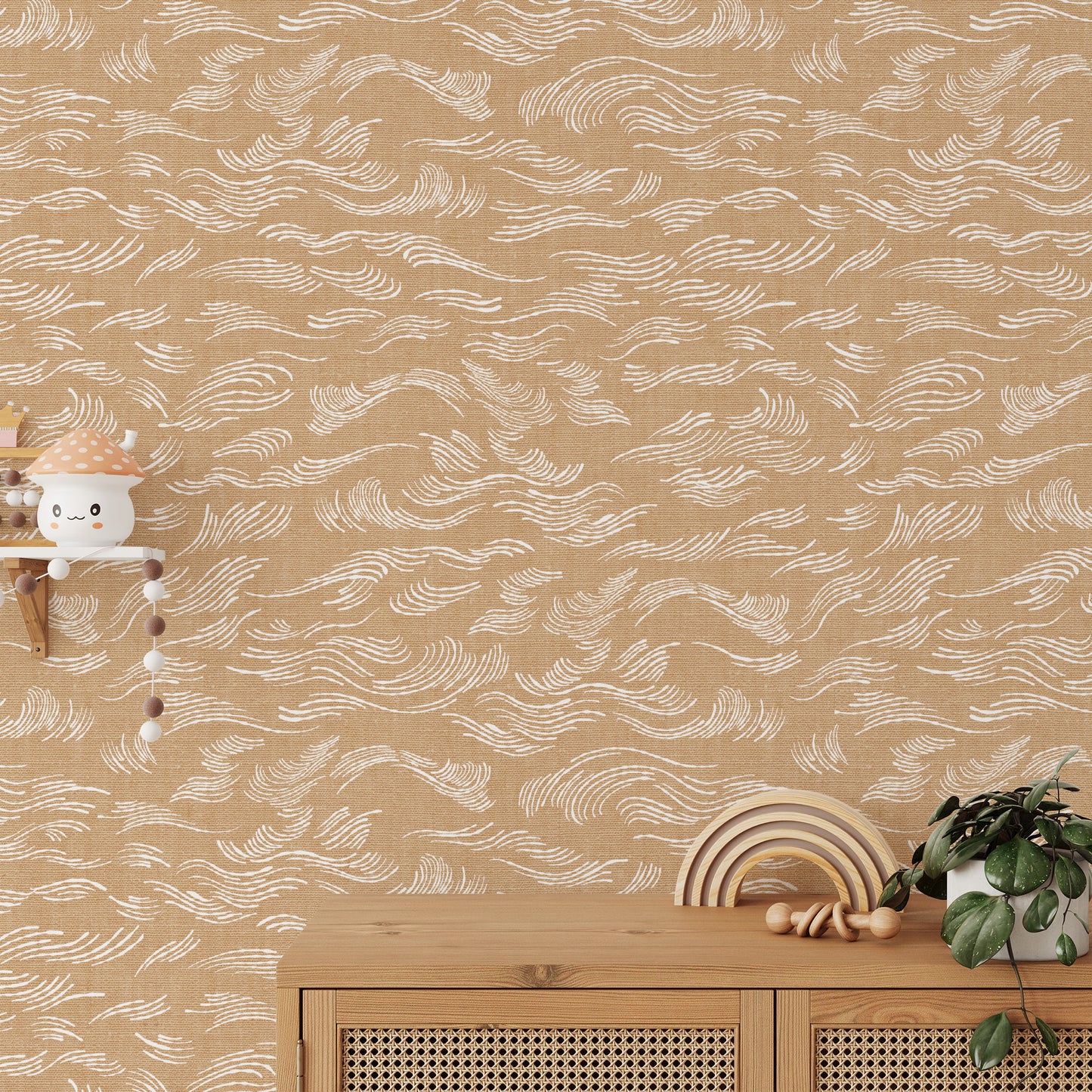 Beach Waves Wallpaper - Tawny