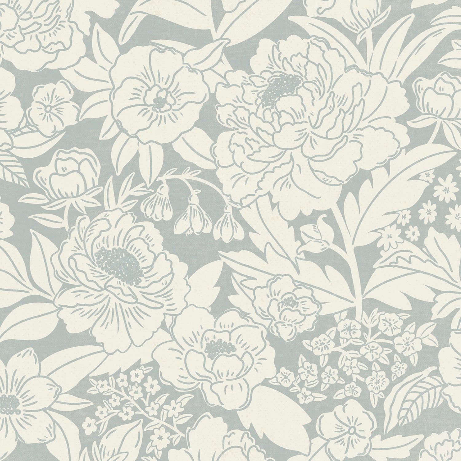 Blooming Wallpaper in Cloudy Blue shown close up