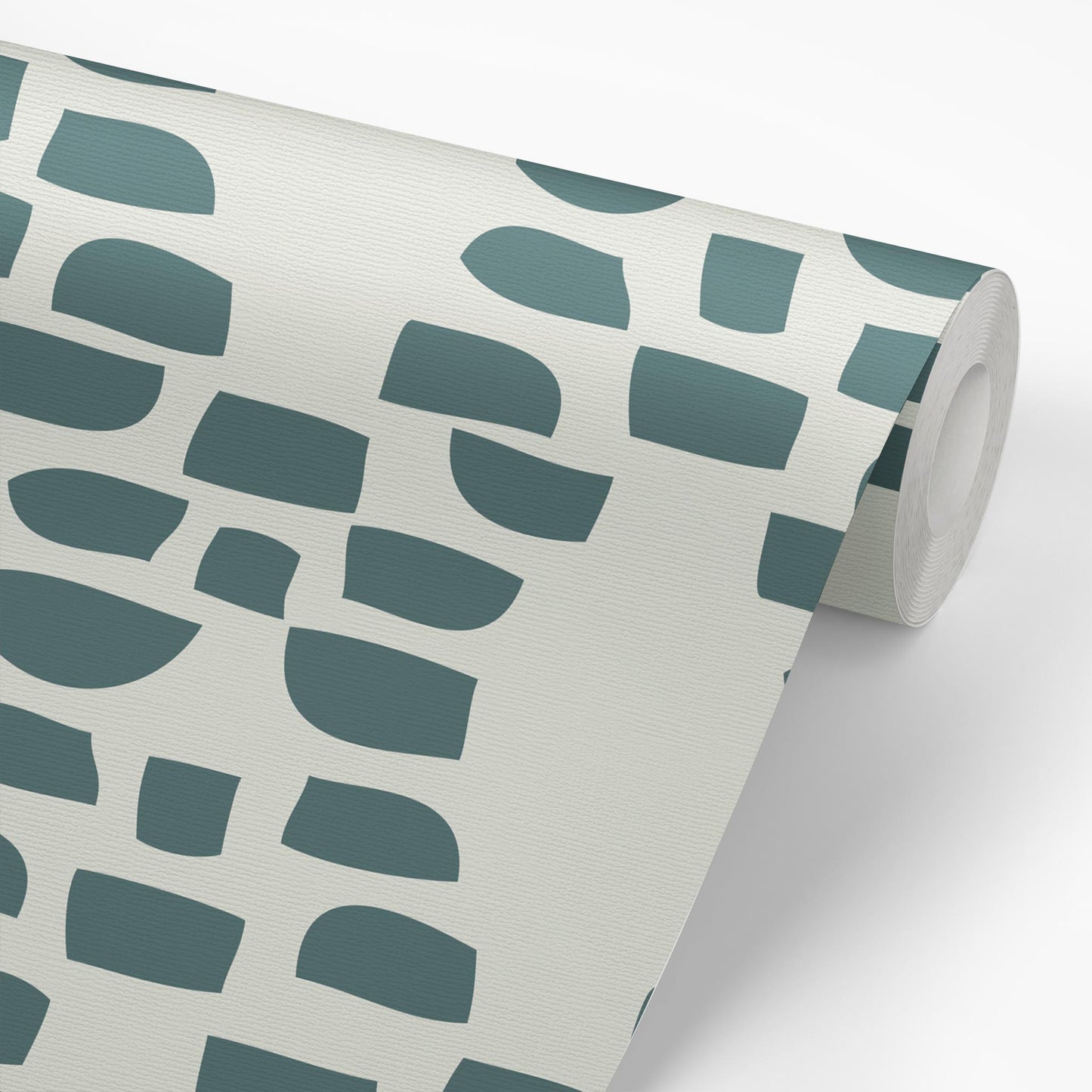 Sample roll of Incan Trellis Wallpaper in Green by artist Brenda Bird