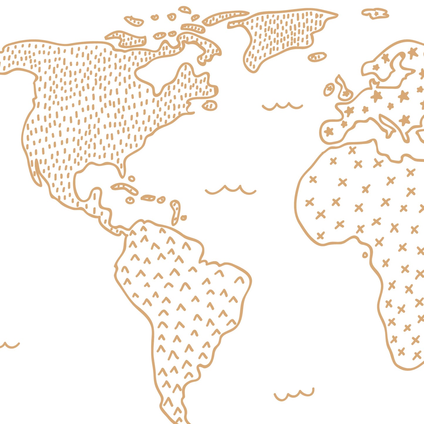 Closeup view of Modern Map art print in Tan by artist Brenda Bird