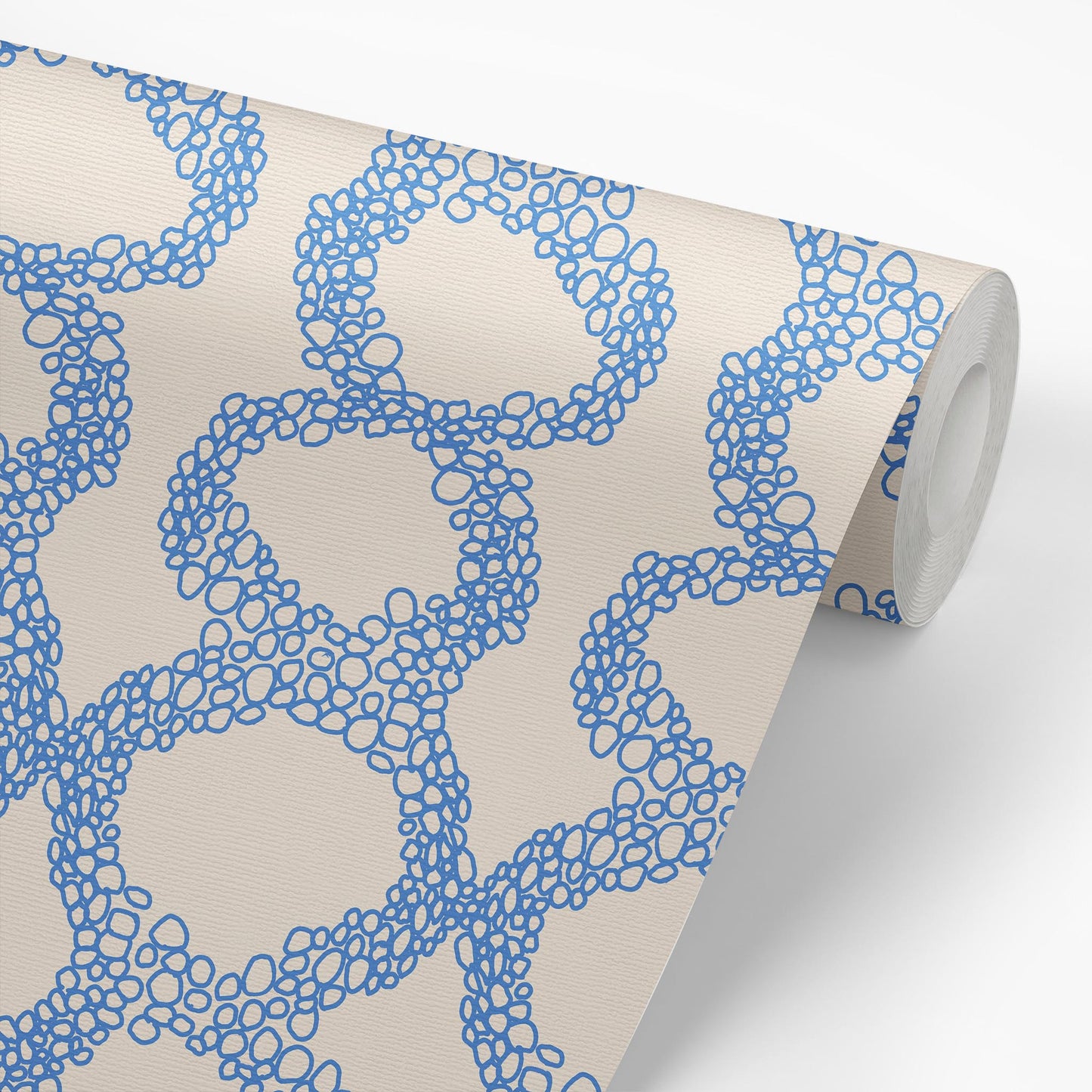 Sample roll of Circles Wallpaper in Cobalt Blue by artist Brenda Bird