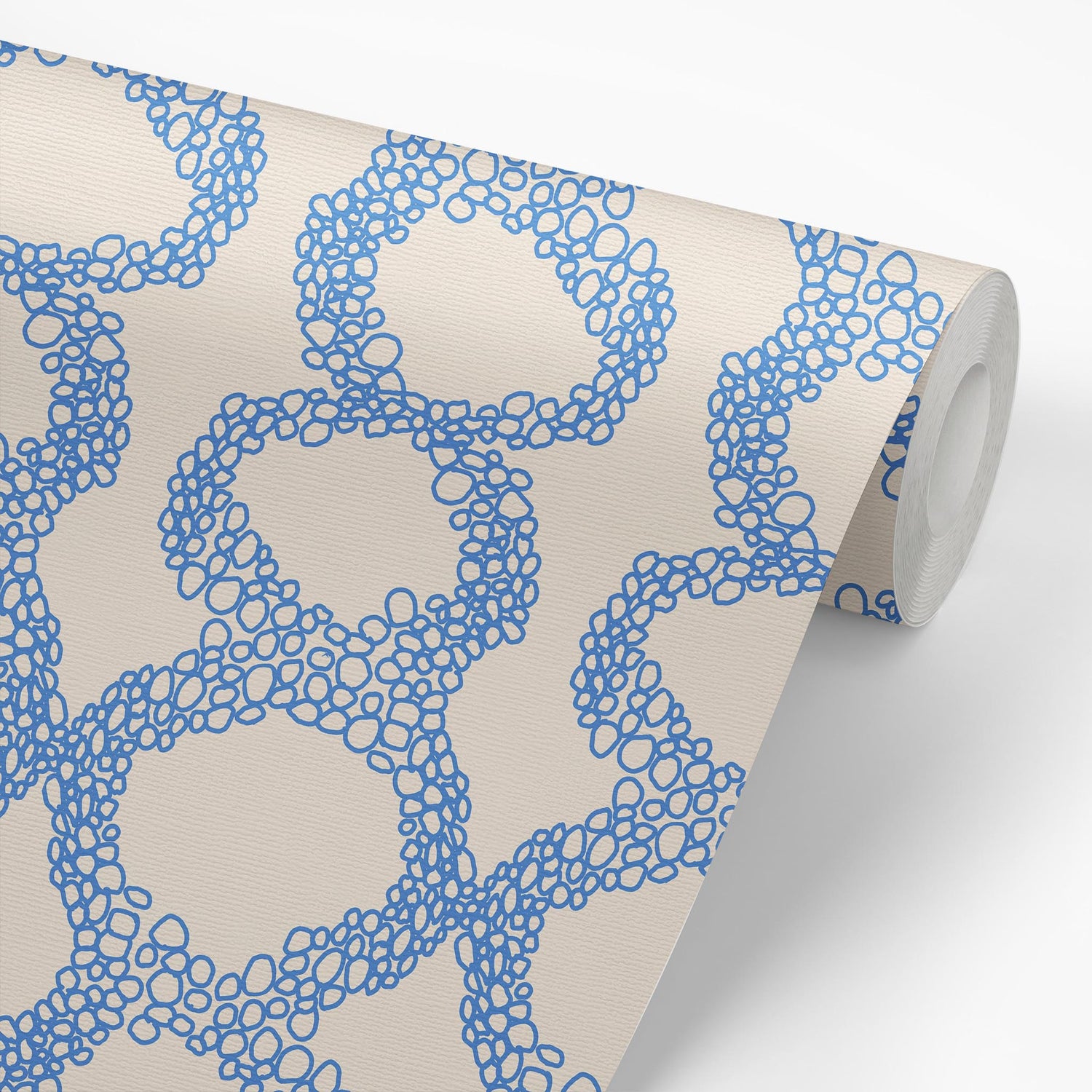 Sample roll of Circles Wallpaper in Cobalt Blue by artist Brenda Bird