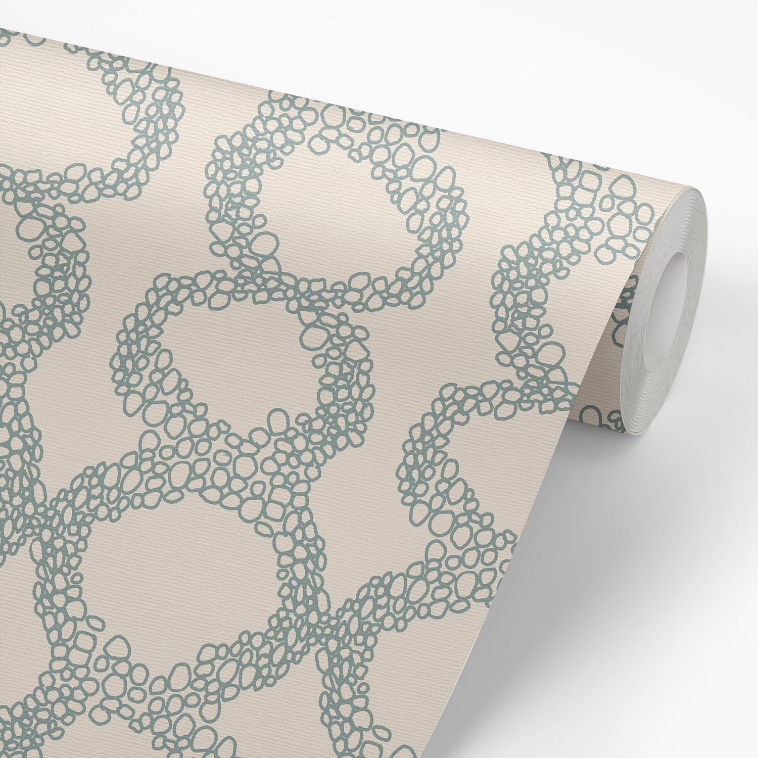 Sample roll of Circles Wallpaper in Sage by artist Brenda Bird