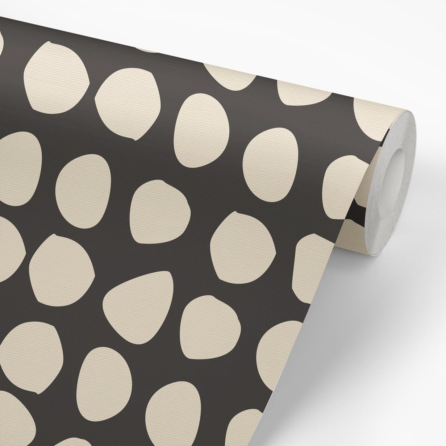 Sample roll of Organic Dots Wallpaper in Black by artist Brenda Bird