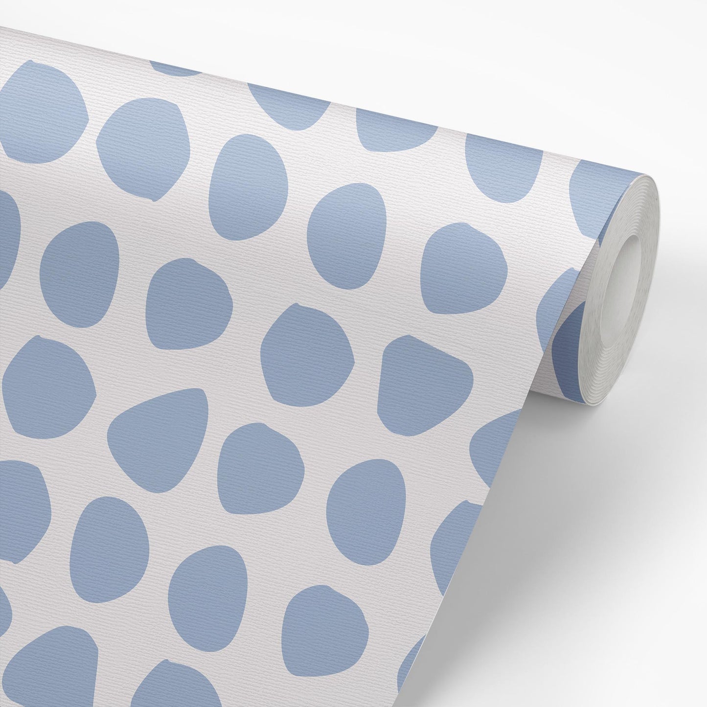Sample roll of Organic Dots Wallpaper in Blue by artist Brenda Bird