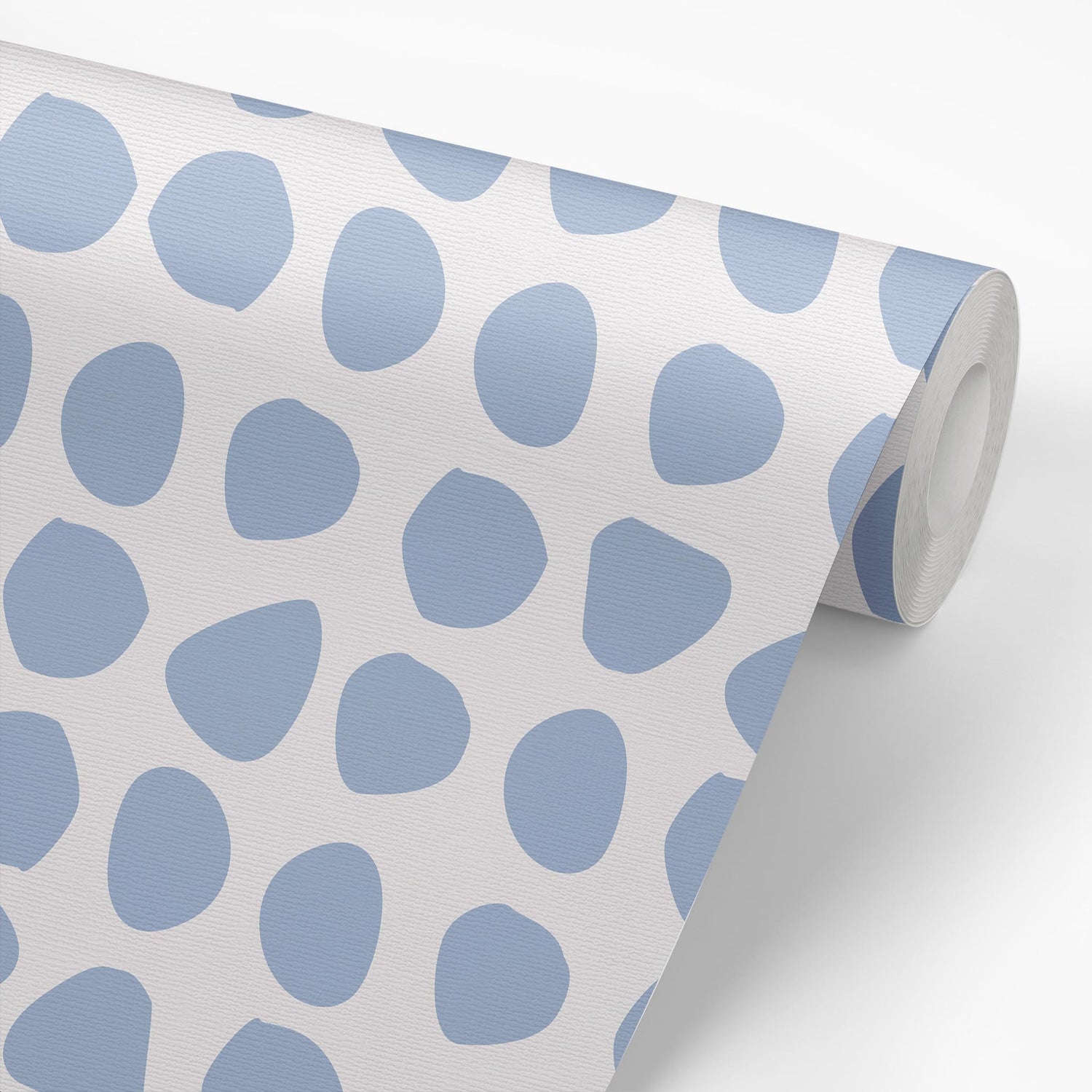 Sample roll of Organic Dots Wallpaper in Blue by artist Brenda Bird