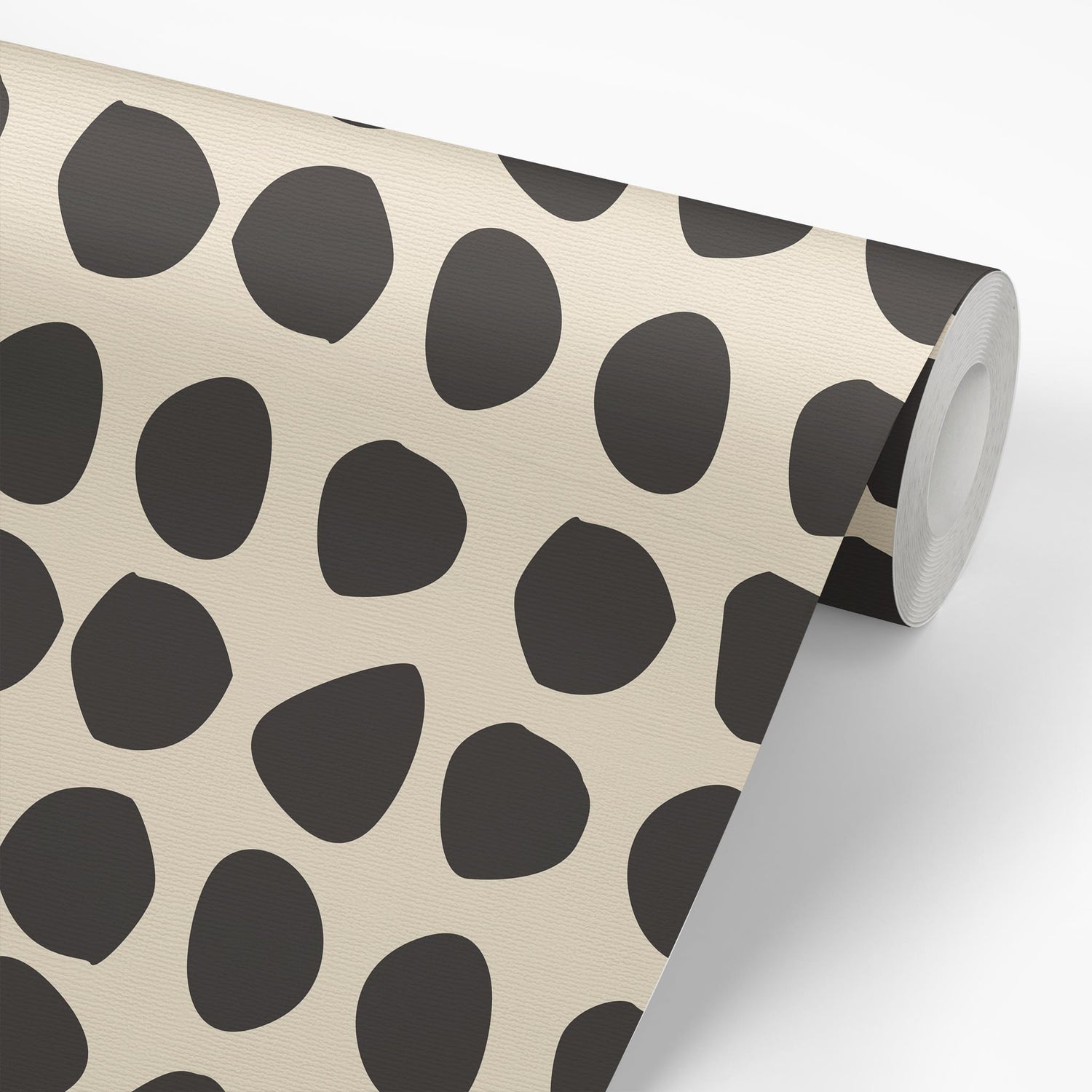 Sample roll of Organic Dots Wallpaper in Cream by artist Brenda Bird