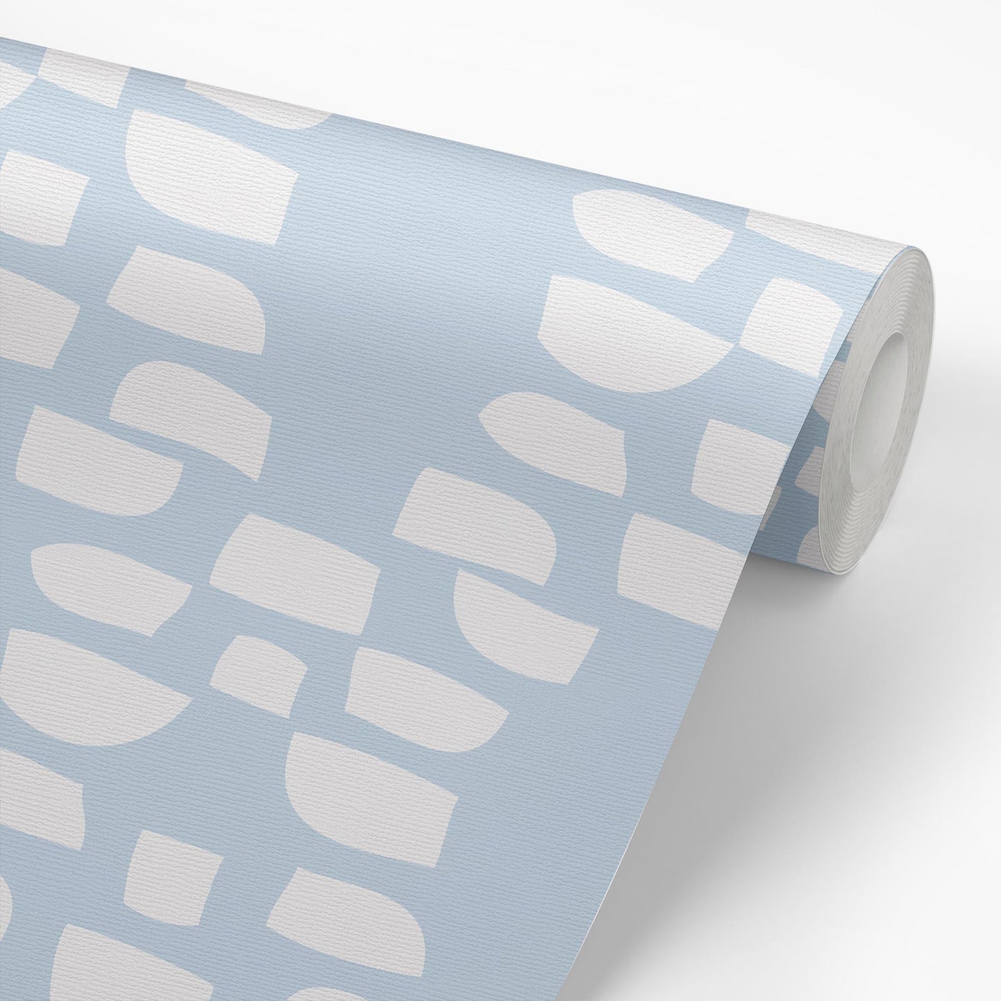 Sample roll of Incan Trellis Wallpaper in Dusty Blue by artist Brenda Bird