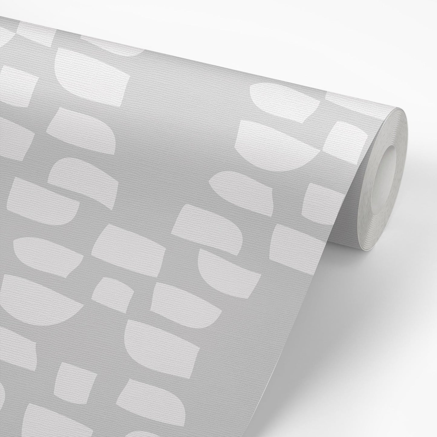 Sample roll of Incan Trellis Wallpaper in Gray by artist Brenda Bird