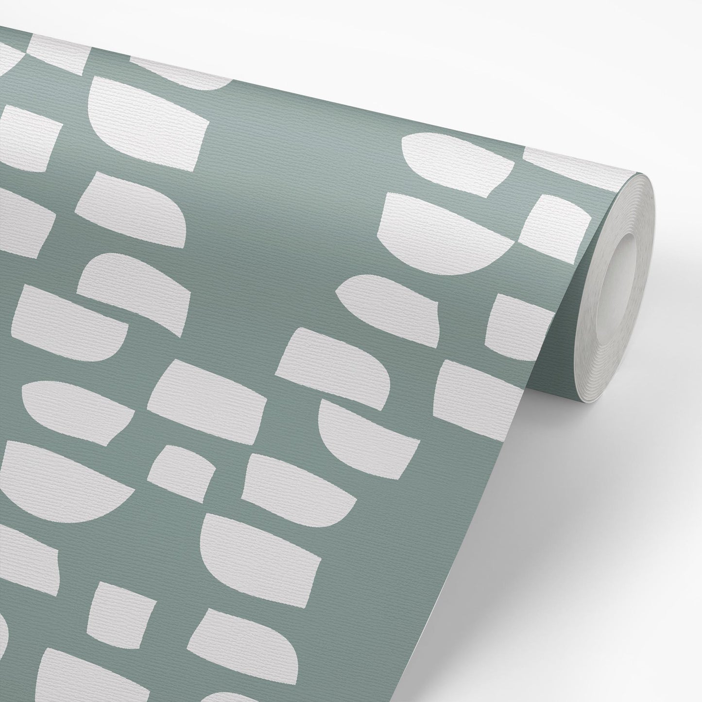 Sample roll of Incan Trellis Wallpaper in Sage by artist Brenda Bird