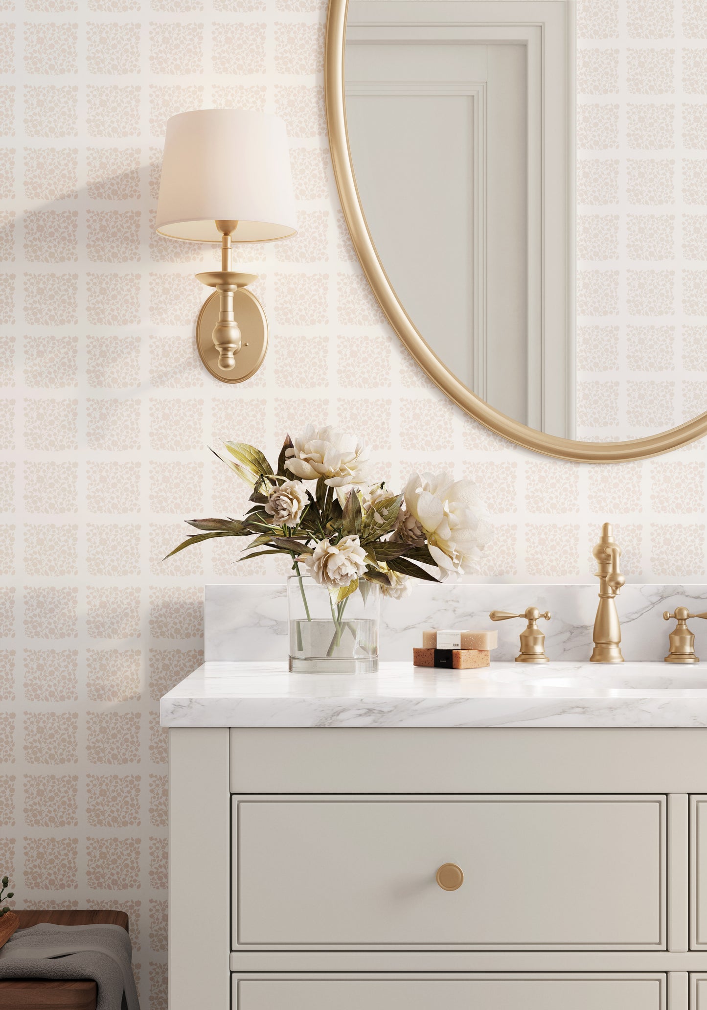 Transform your space into a blooming garden with Chelsea Wallpaper shown in full size image.