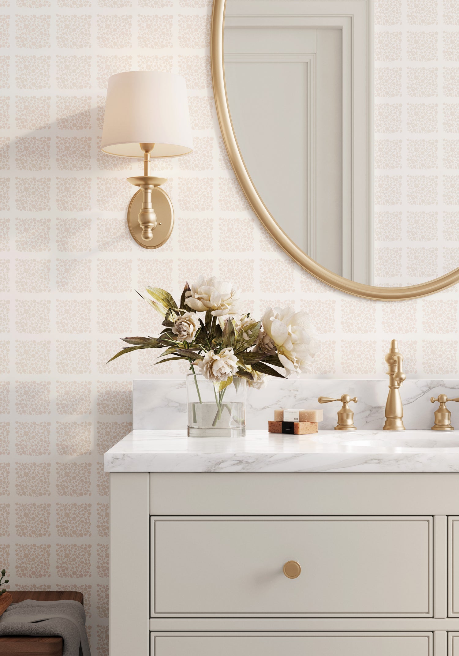 Transform your space into a blooming garden with Chelsea Wallpaper shown in full size image.