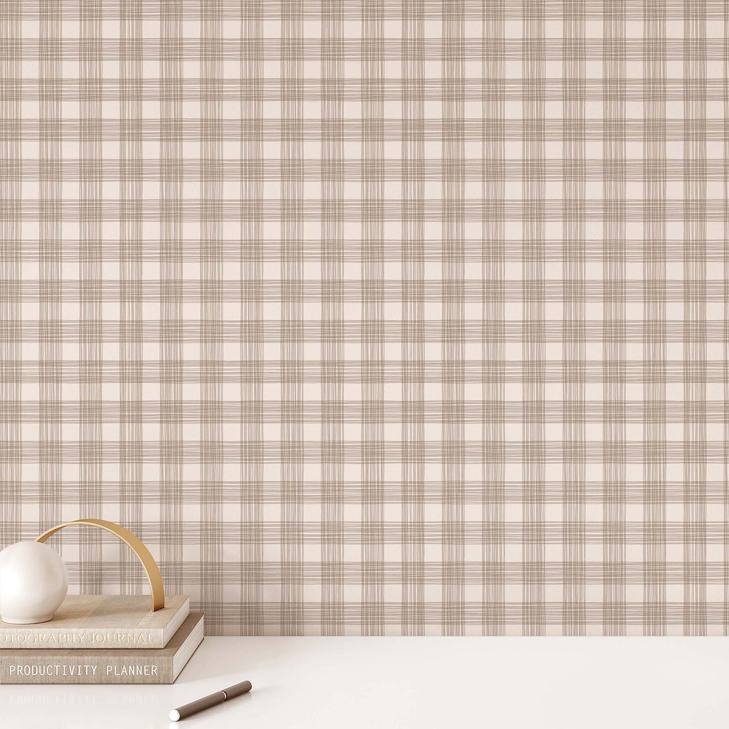 Office Wall featuring Ayara's Checked Marks Peel and Stick, Removable Wallpaper in Copper