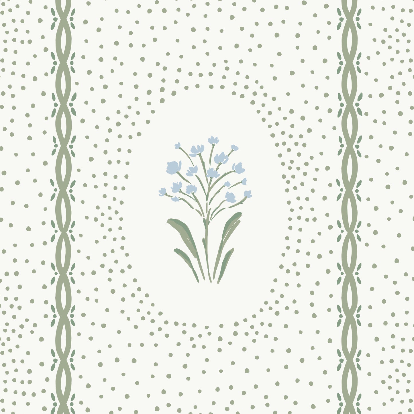 Cottage Dainty Floral Wallpaper in Soft Olive in a closeup view