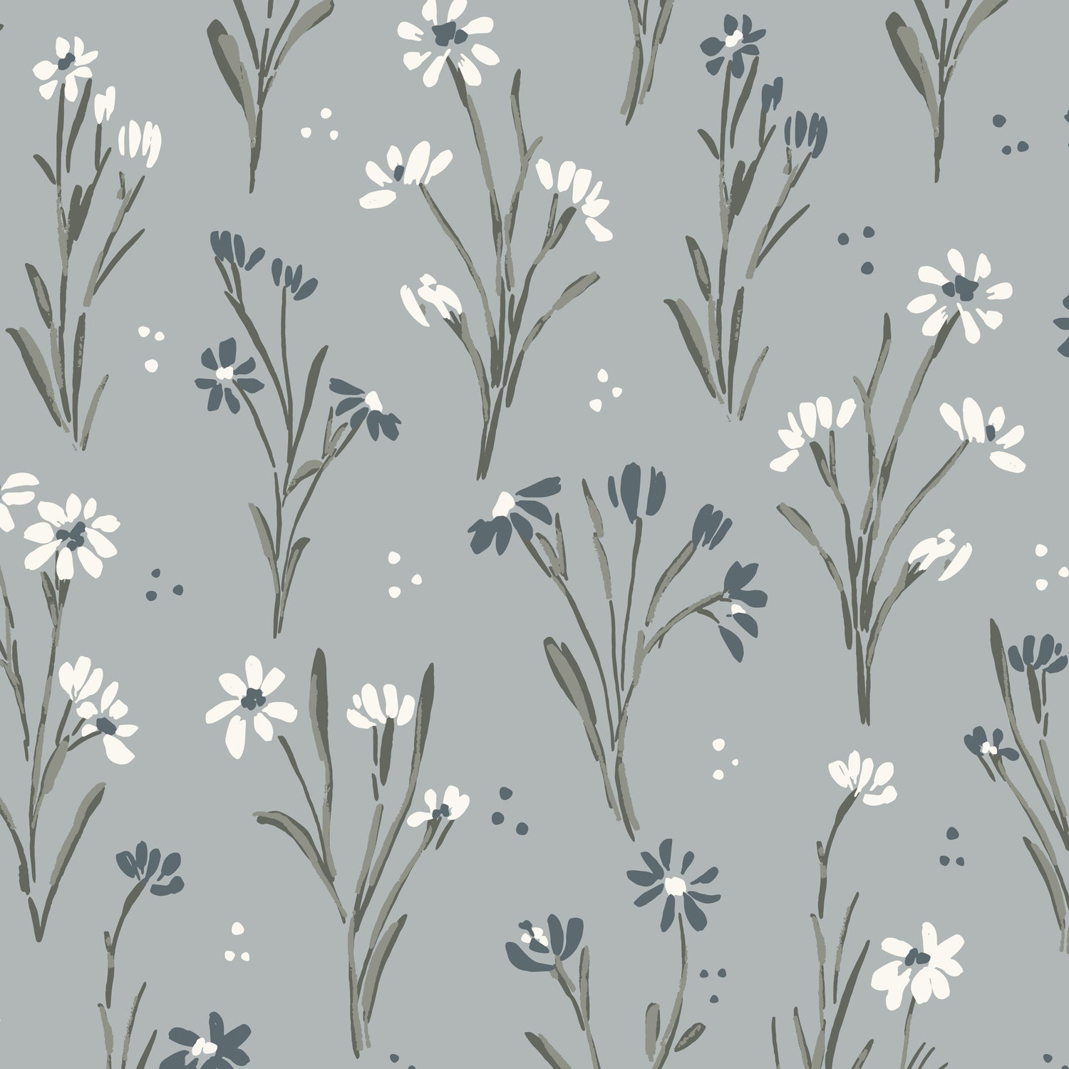 Cottage Garden Wallpaper in Dusty Blue shown in a closeup view
