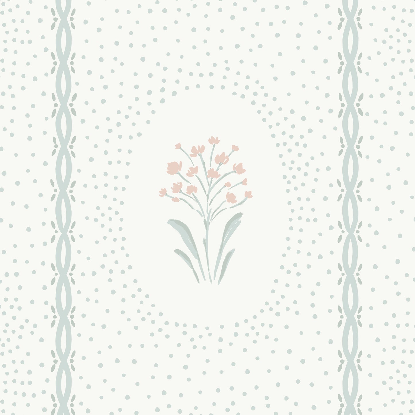Cottage Dainty Floral Wallpaper in Soft Blue Green in a close up view