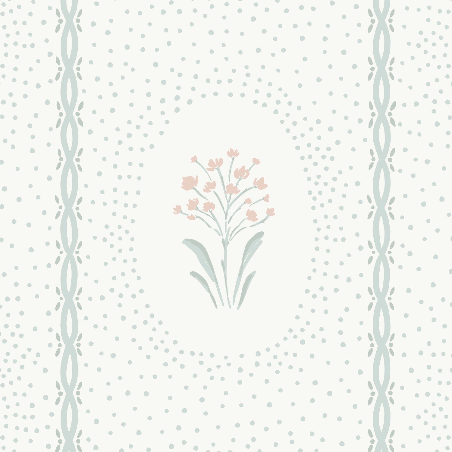 Cottage Dainty Floral Wallpaper in Soft Blue Green in a close up view