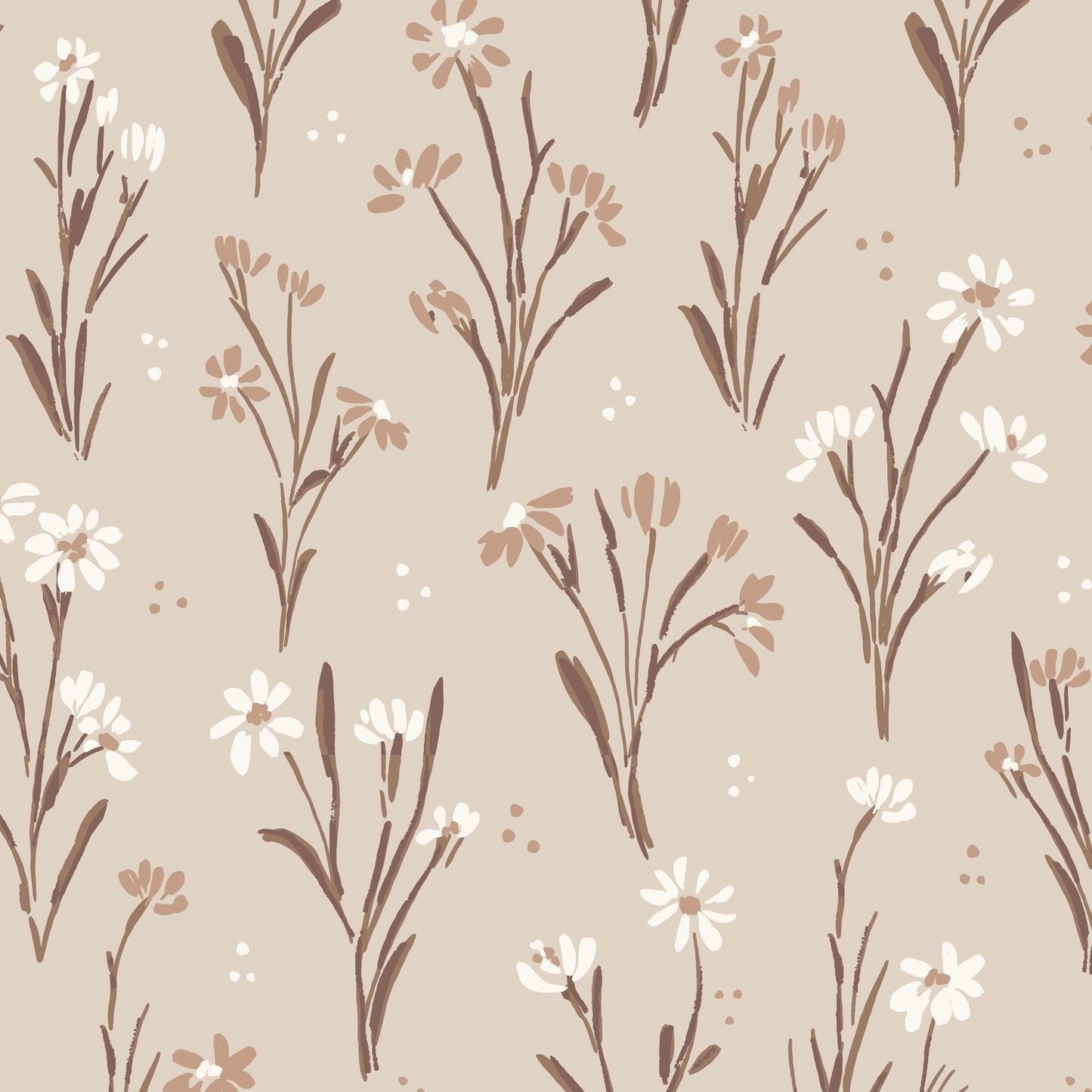 Cottage Garden Wallpaper in Tan shown in an upclose view