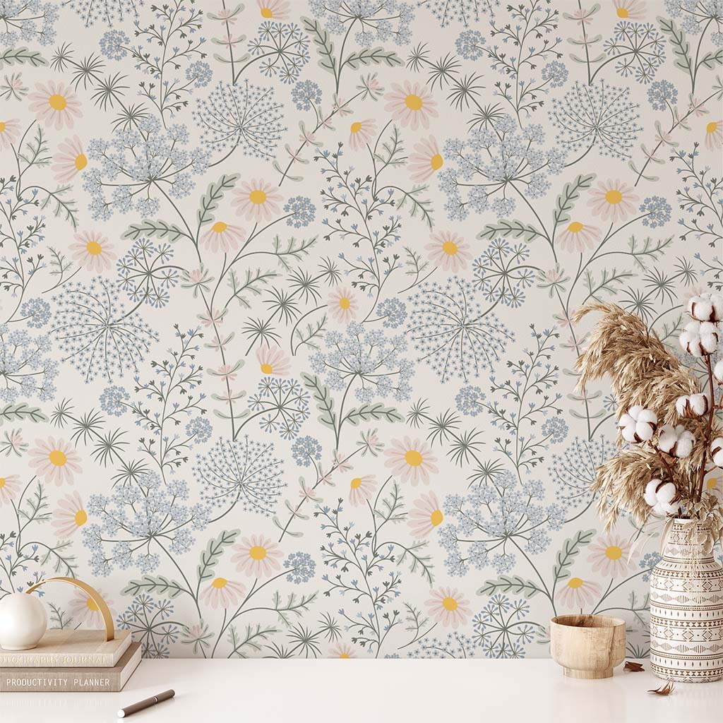 Cottagecore Wildflowers Wallpaper - Cream
